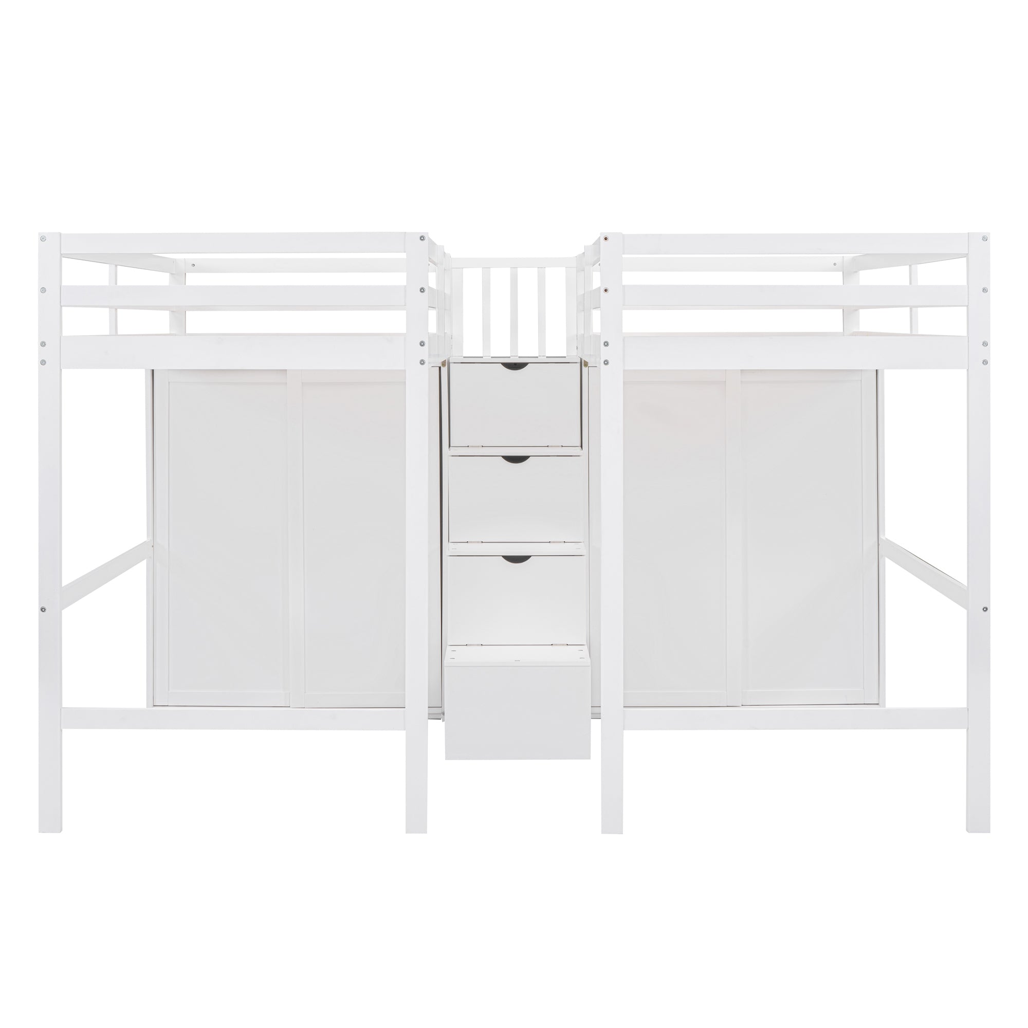 Double Twin Loft Beds with Wardrobes and Staircase, White - Atlantic Fine Furniture Melbourne FL