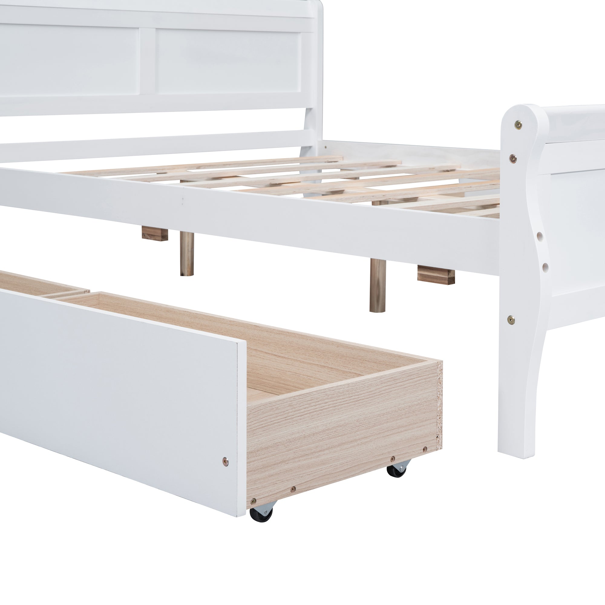 Full Size Wood Platform Bed with 4 Drawers and Streamlined Headboard & Footboard, White - Atlantic Fine Furniture Melbourne FL