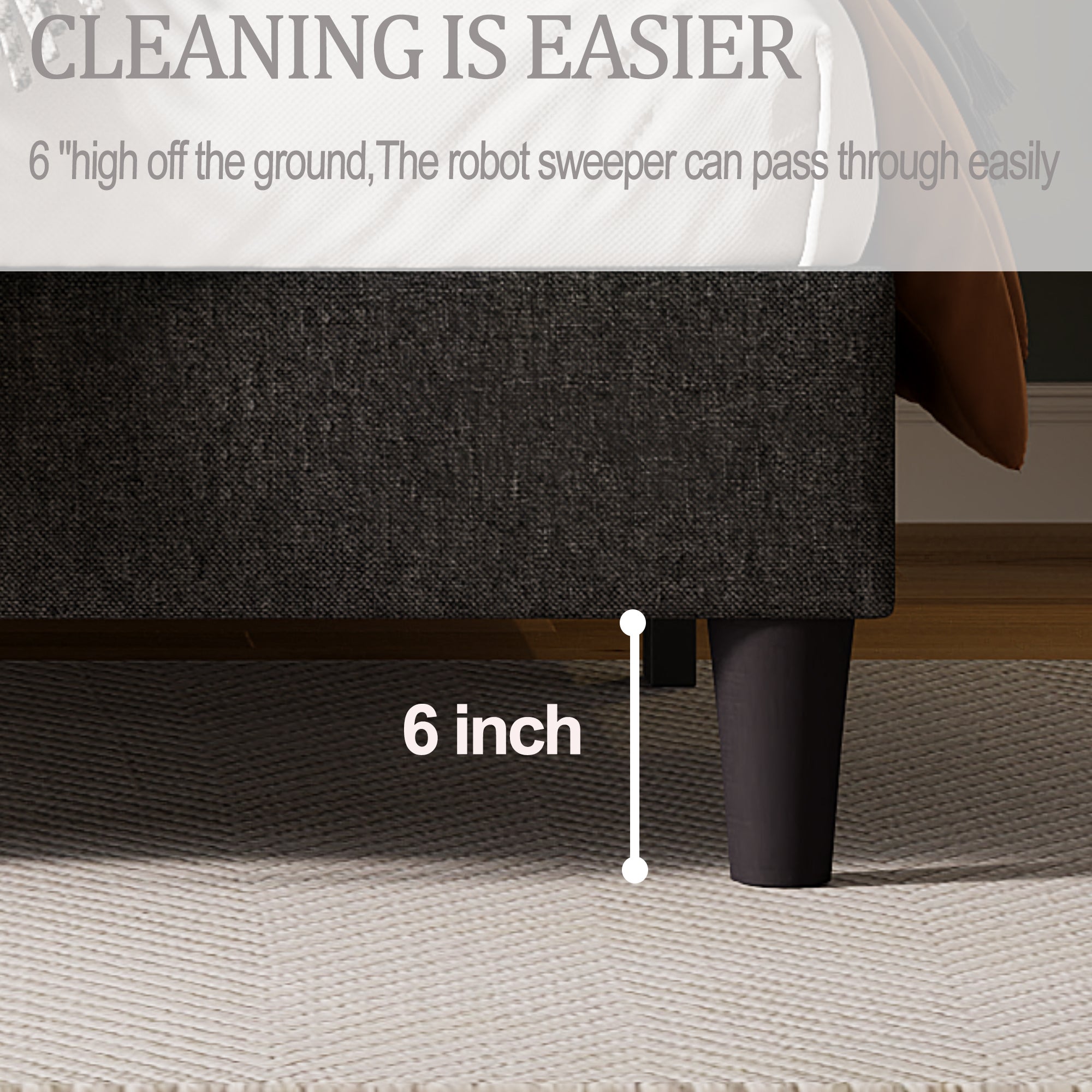 Queen size Adjustable Headboard with Fine Linen Upholstery and Button Tufting for Bedroom, Wave Top Dark Grey