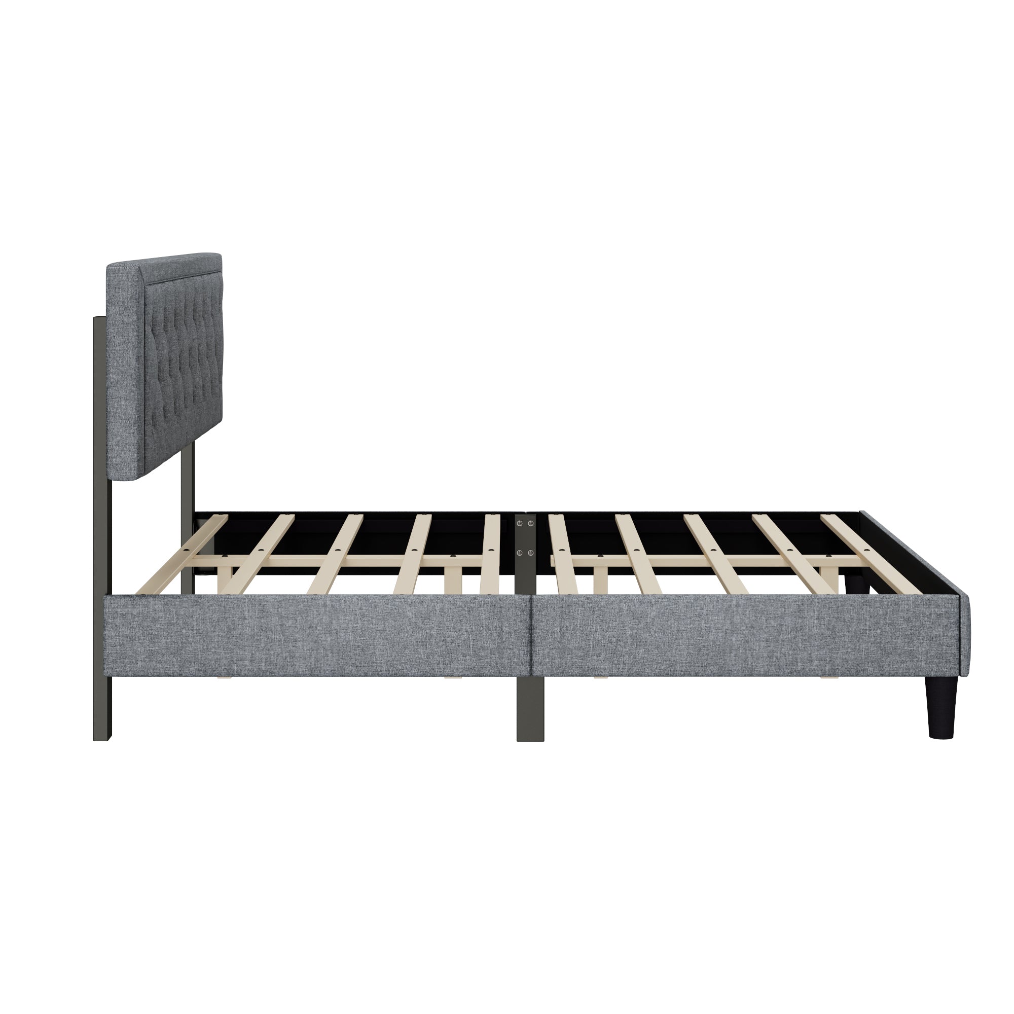 Queen size Panel Bed Frame with Adjustable Button-Tufted Headboard for Bedroom/Linen Upholstered/Wood Slat Support/Easy Assembly,Light Grey