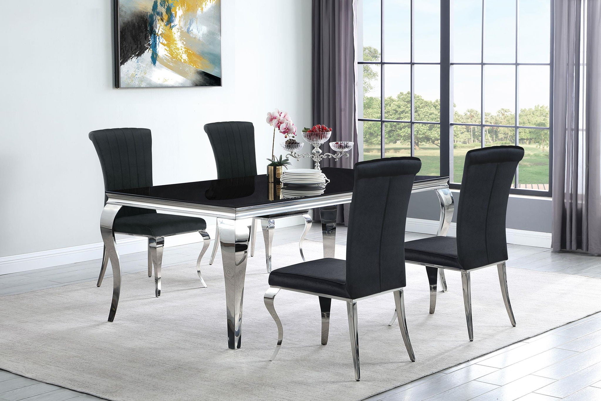 Carone 5-piece 81-inch Rectangular Black Glass Dining Set Black - Atlantic Fine Furniture Melbourne FL