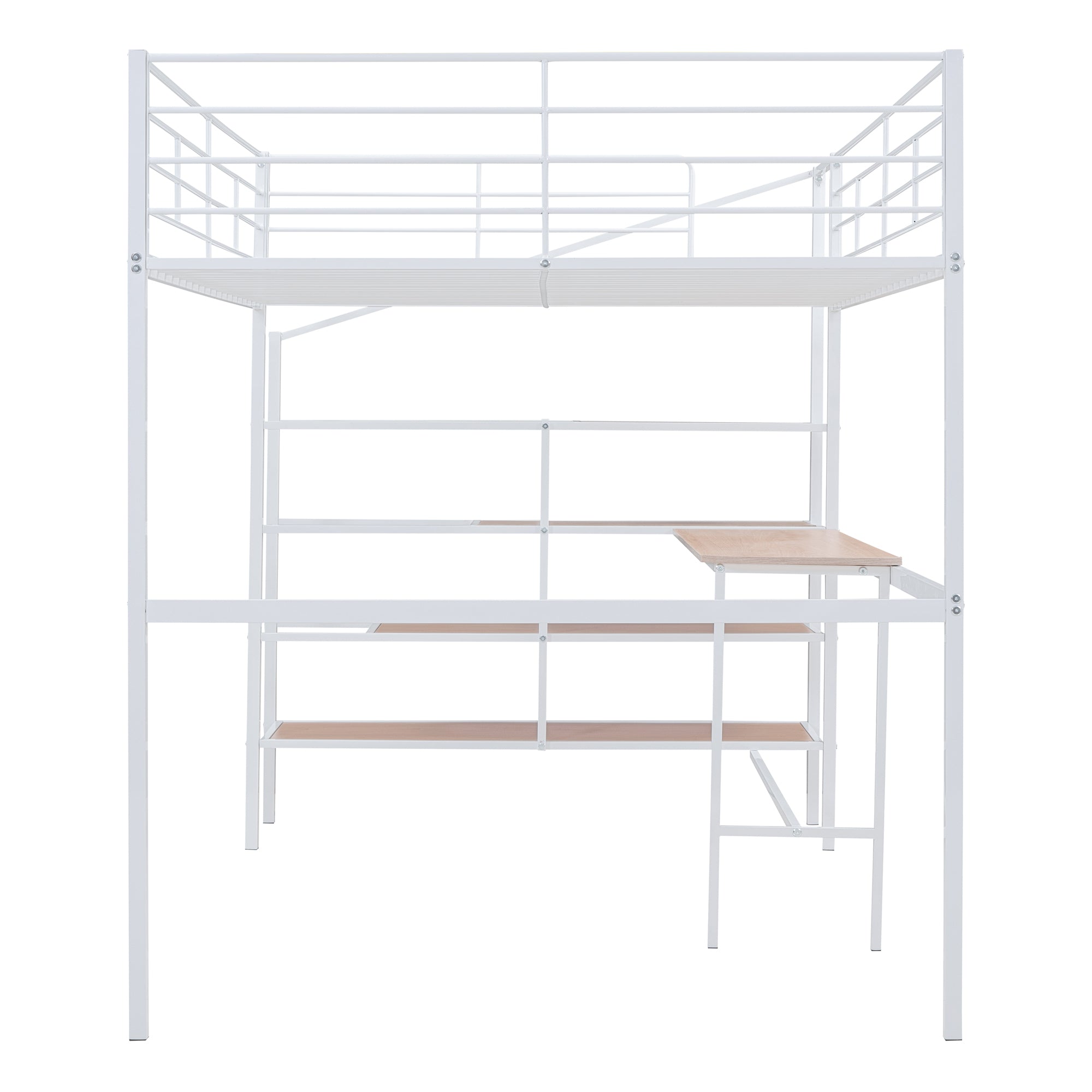 Full Size Metal Loft Bed with Desk and Lateral Storage Ladder, White - Atlantic Fine Furniture Melbourne FL