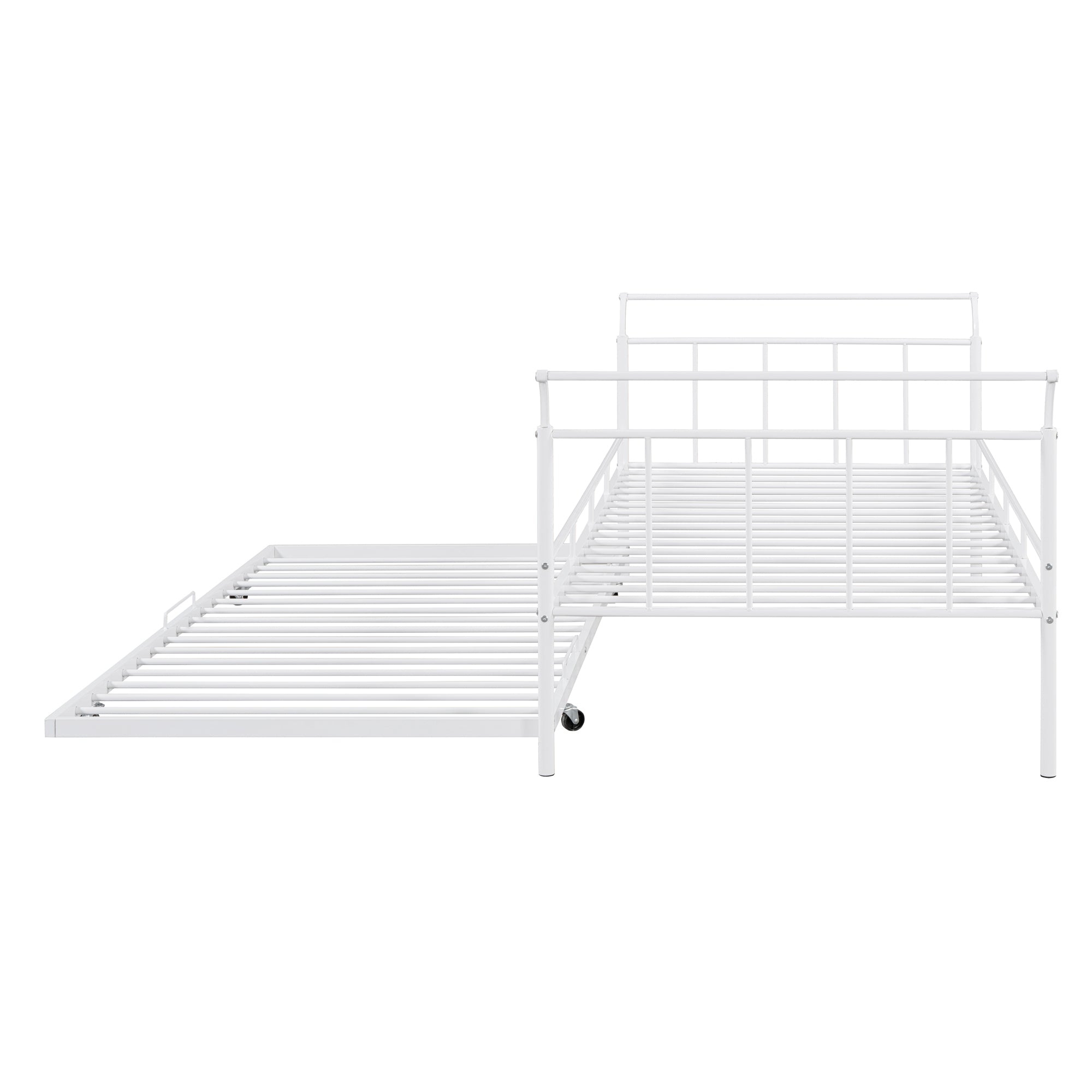 Twin Size Metal Daybed with Curved Handle Design and Twin Size Trundle, White - Atlantic Fine Furniture Melbourne FL
