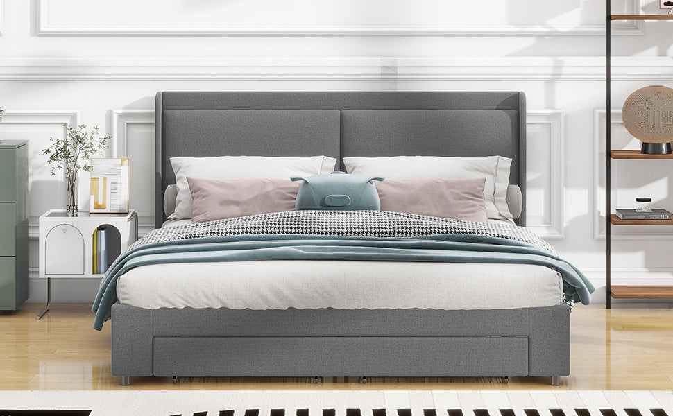Queen Size Storage Upholstered Hydraulic Platform Bed with 2 Drawers, Gray - Atlantic Fine Furniture Melbourne FL