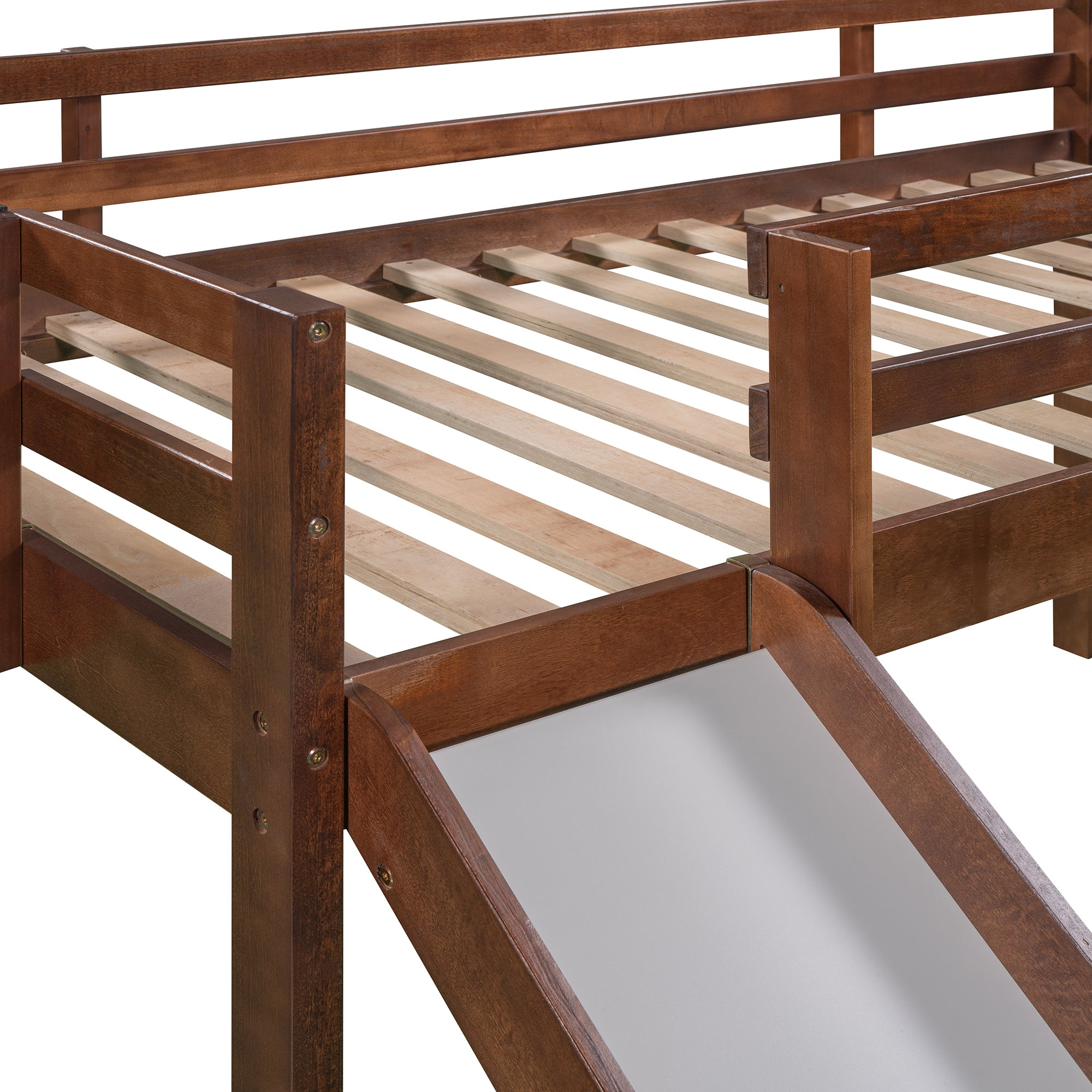 Twin size Loft Bed Wood Bed with Slide, Stair and Chalkboard,Walnut(OLD SKU :WF282115AAL) - Atlantic Fine Furniture Melbourne FL