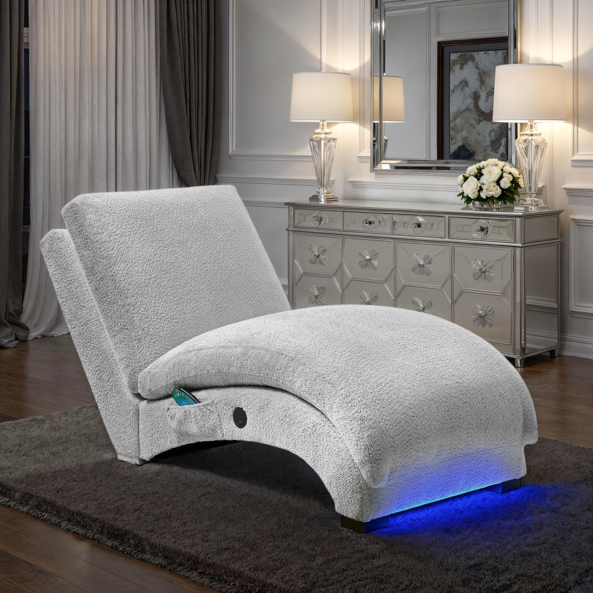 Nori Chaise With Heat Massage, USBC, LED in Black by Elements International, view 9