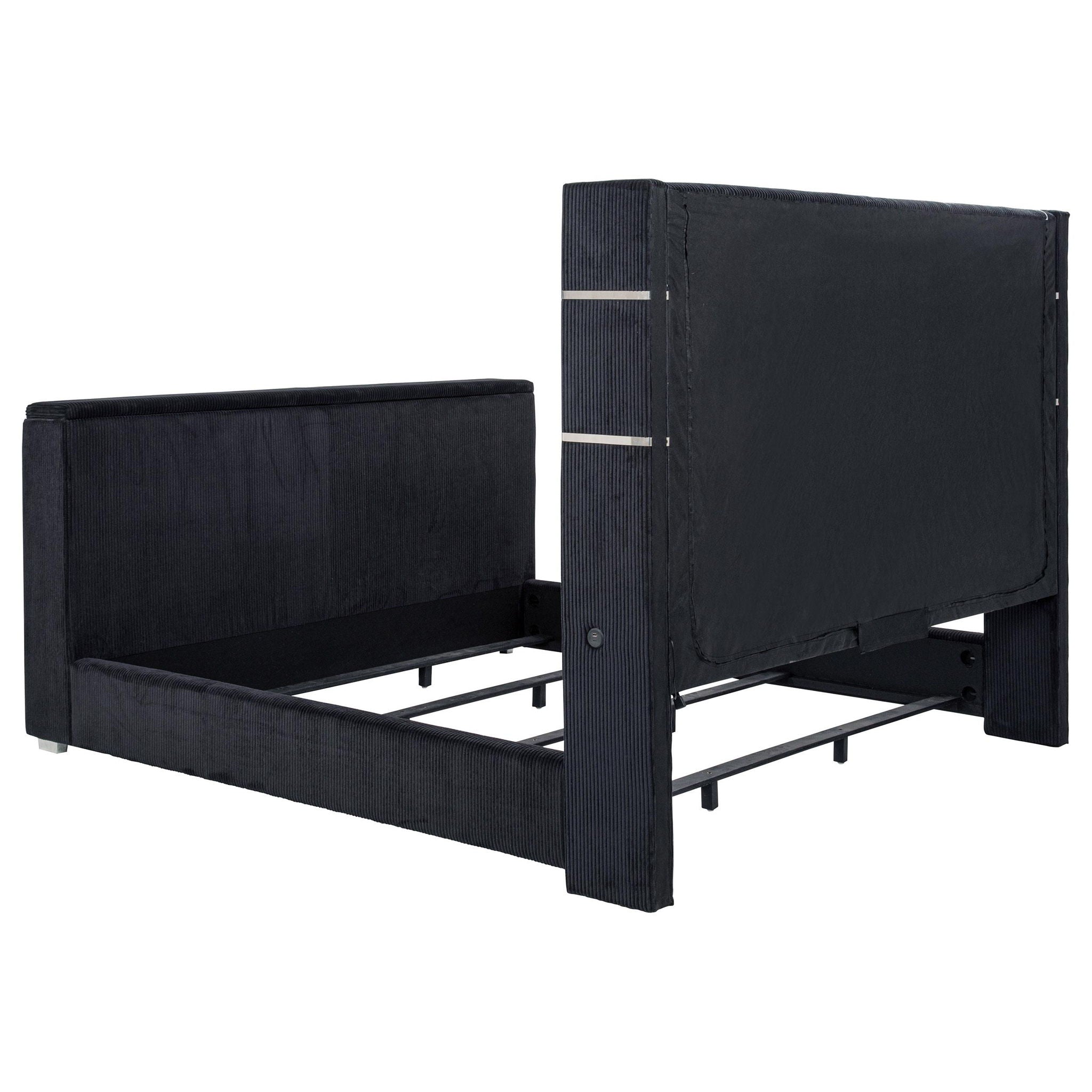 Tisdall Eastern King Flame Visualizer Wingback TV Bed Black