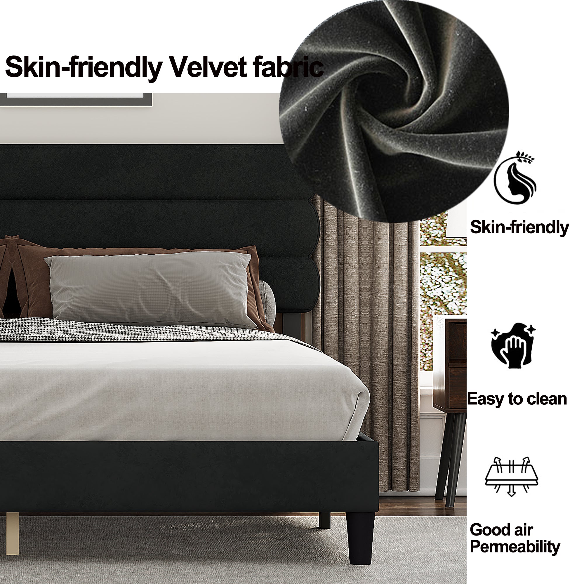 King Bed Frame with Headboard,Sturdy Platform Bed with Wooden Slats Support,No Box Spring,Mattress Foundation,Easy Assembly Dark grey