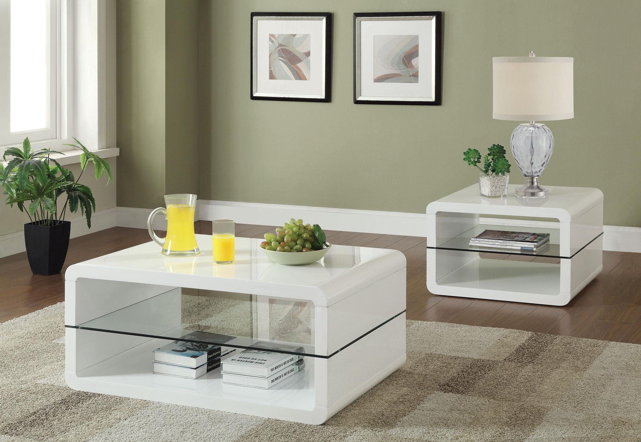 Elana 2-piece Coffee and End Table Set White High Gloss - Atlantic Fine Furniture Melbourne FL