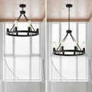 6 Light (No Bulbs) Wagon Wheel Chandelier Farmhouse Modern Small Round Chandelier For Living Room Kitchen Island Foyer Hallway Entryway Bedroom Dining Room Light Fixture Ceiling Hanging - Matte Black