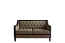 House - Beatrice Loveseat - Tan PU, Black PU & Charcoal Finish - Atlantic Fine Furniture Inc