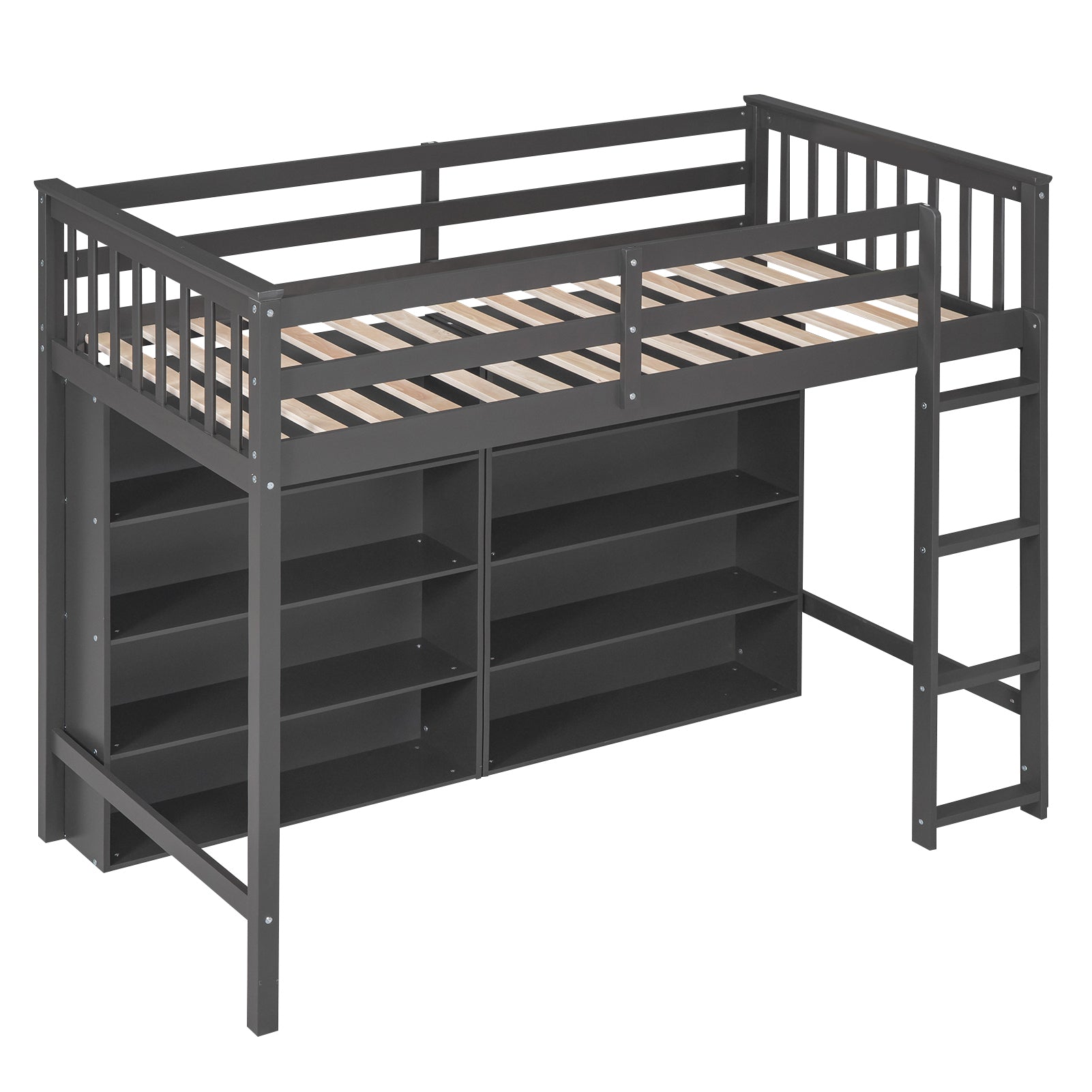 Twin Size Loft Bed with 8 Open Storage Shelves and Built-in Ladder, Gary - Atlantic Fine Furniture Melbourne FL