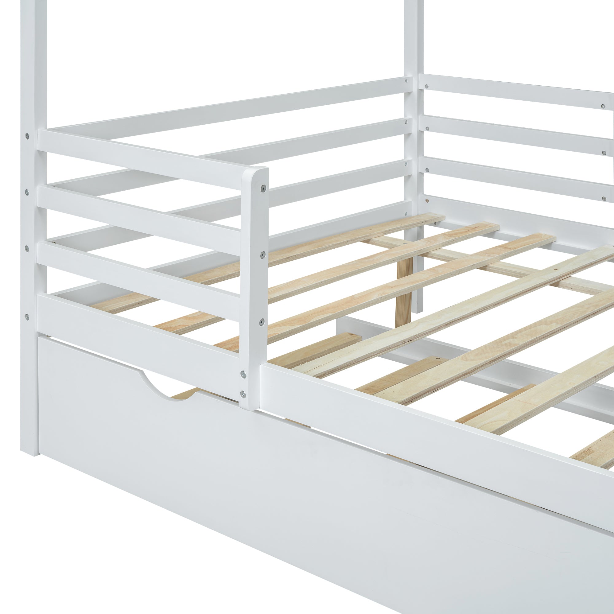 Full Size Wood House Bed with Fence and Writing Board, White - Atlantic Fine Furniture Melbourne FL