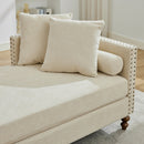 Upholstered Chaise Lounge Indoor With Nailheads, Sleeper Sofa Couch With 4 Throw Pillows & 2 Bolsters, Daybed With Rubberwood Legs