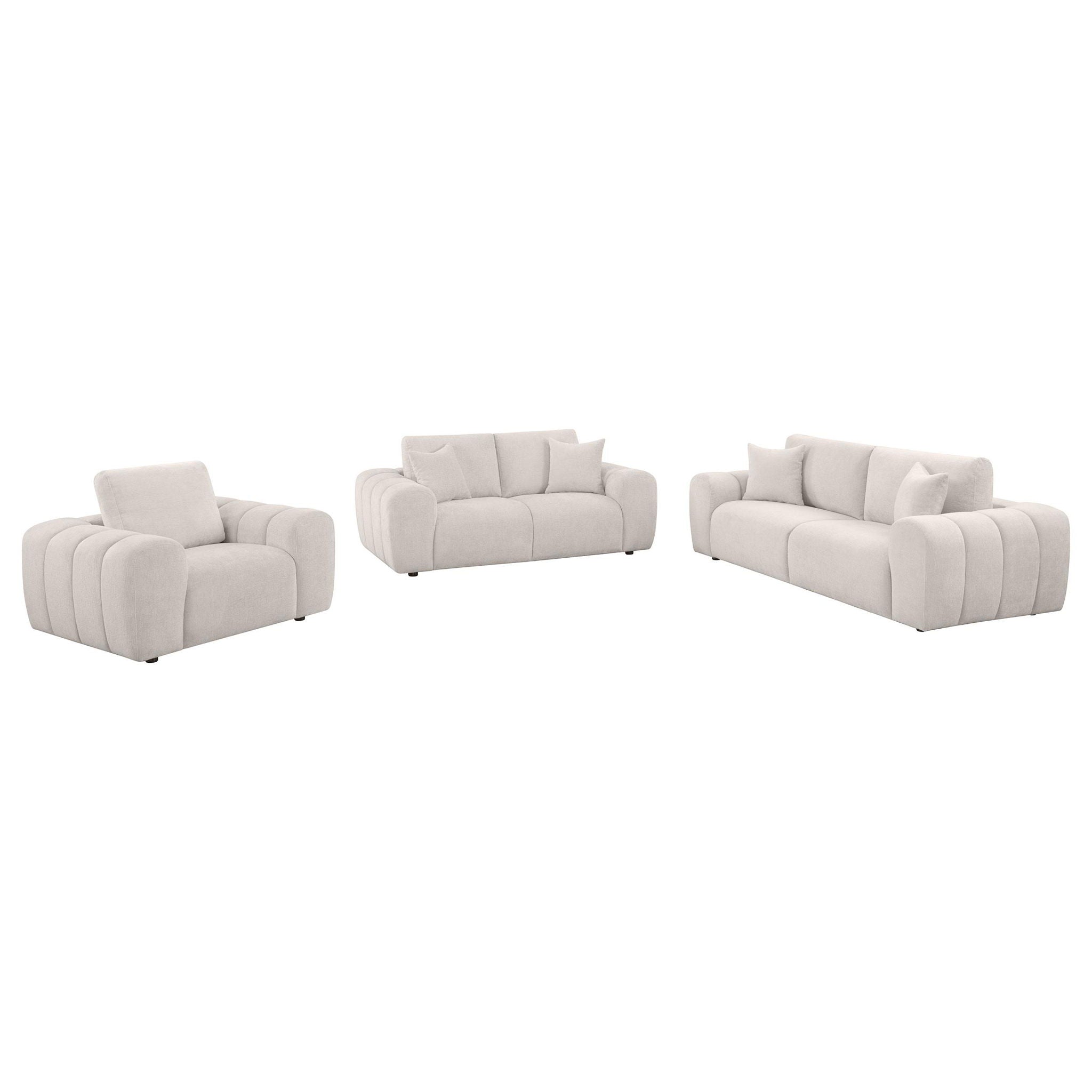 Burnett 3-piece Chenille Upholstered Sofa Set Ivory