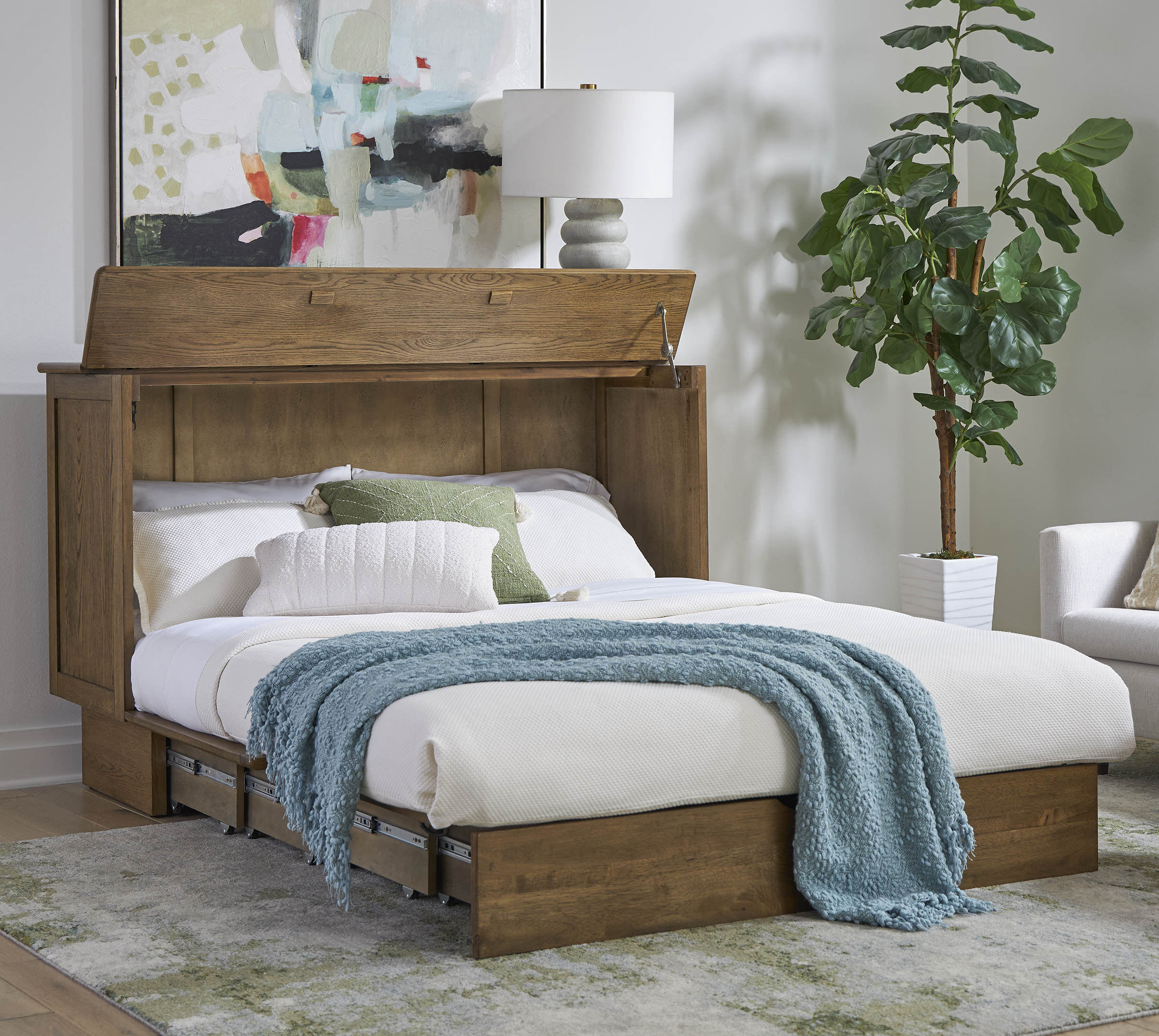 Portofino Murphy Cabinet Bed open with queen mattress