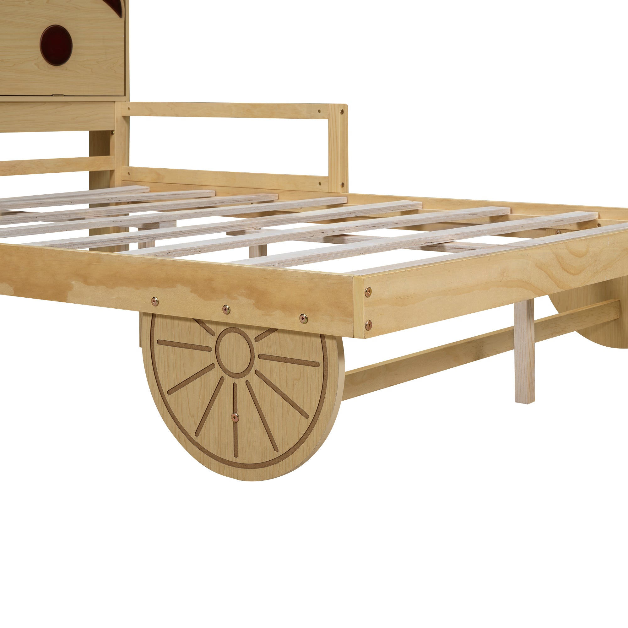 Full Size Car Bed with Bear-Shaped Headboard, USB and LED, Natural - Atlantic Fine Furniture Melbourne FL