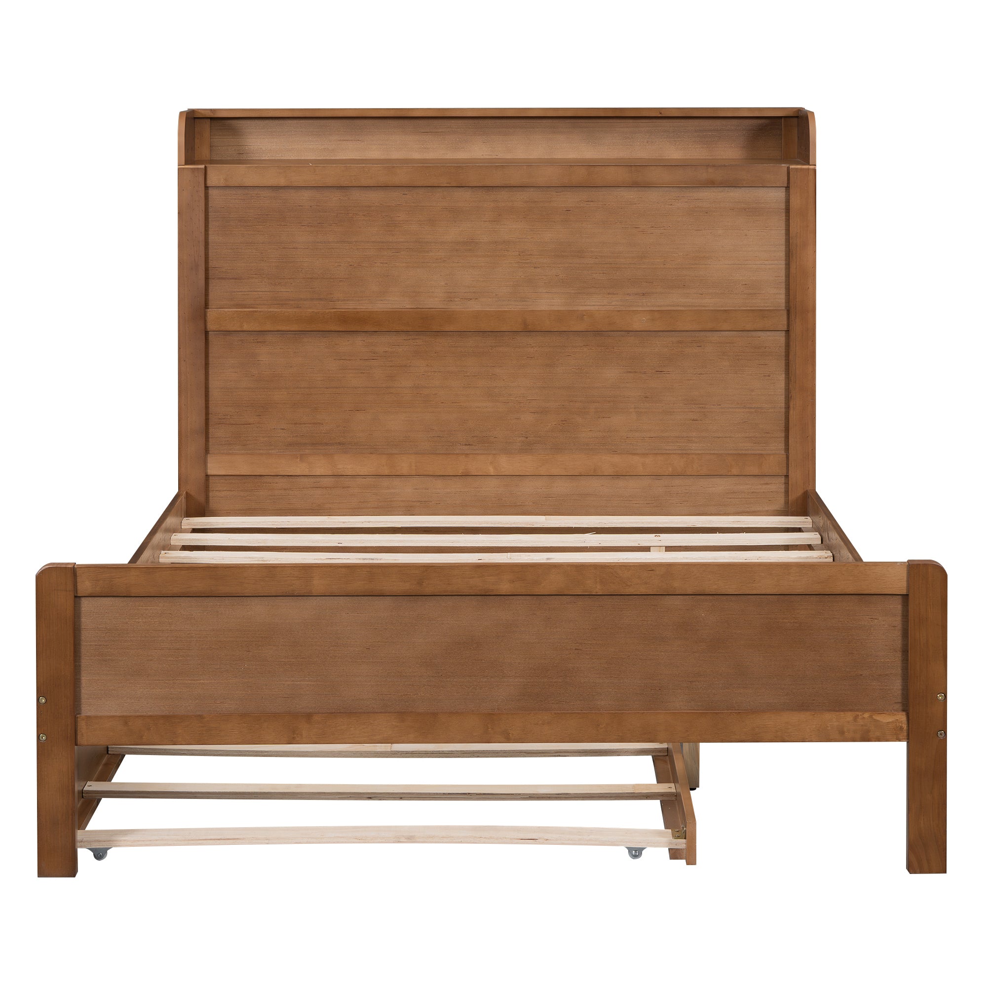 Full Size Platform Bed with Storage Headboard and Twin Size Trundle, Walnut - Atlantic Fine Furniture Melbourne FL