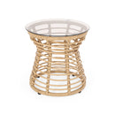 San Pedro - Boho Style Side Table With Tempered Glass Top - Light Brown Rattan