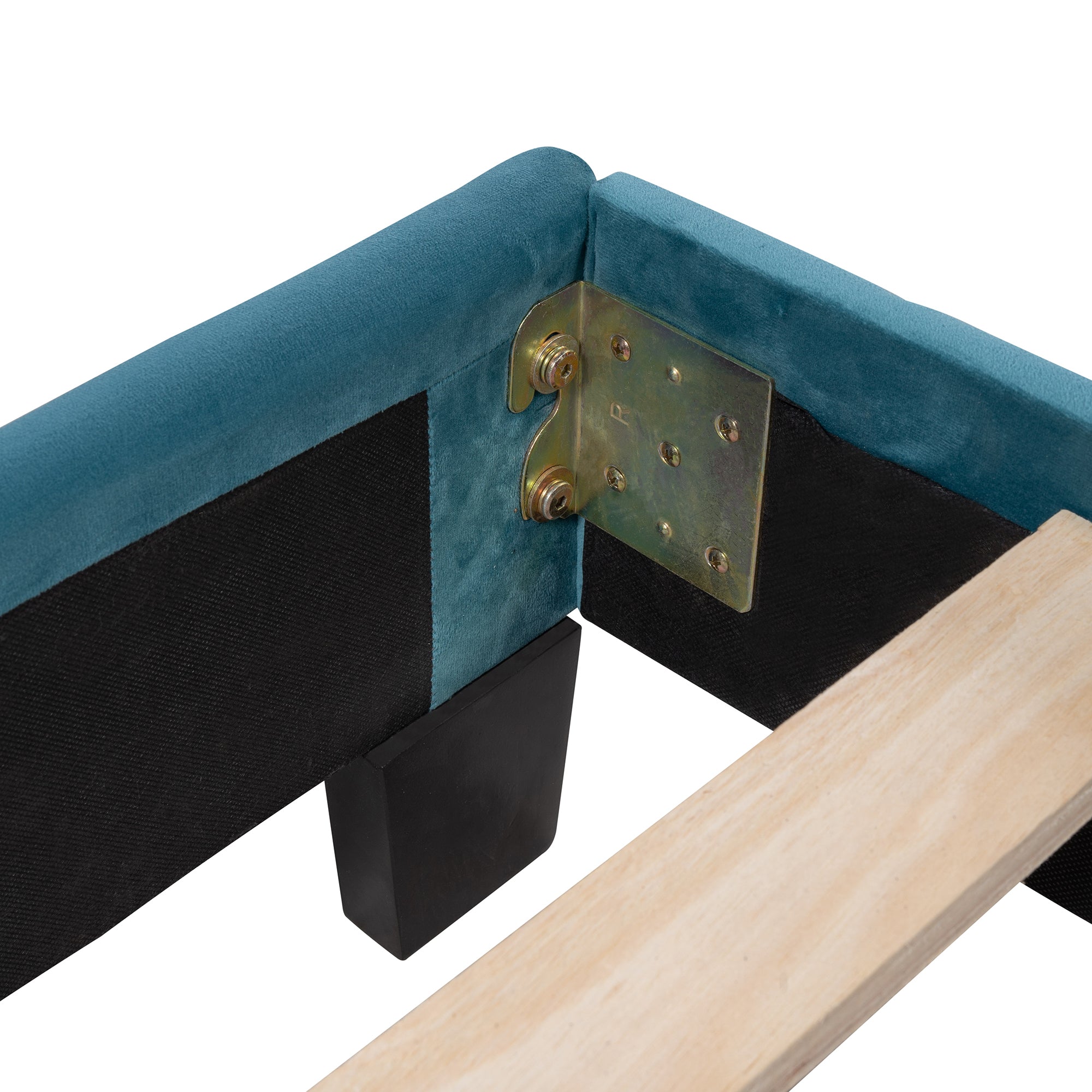 Queen Size Velvet Upholstered Platform Bed, Box Spring Needed - Blue - Atlantic Fine Furniture Melbourne FL