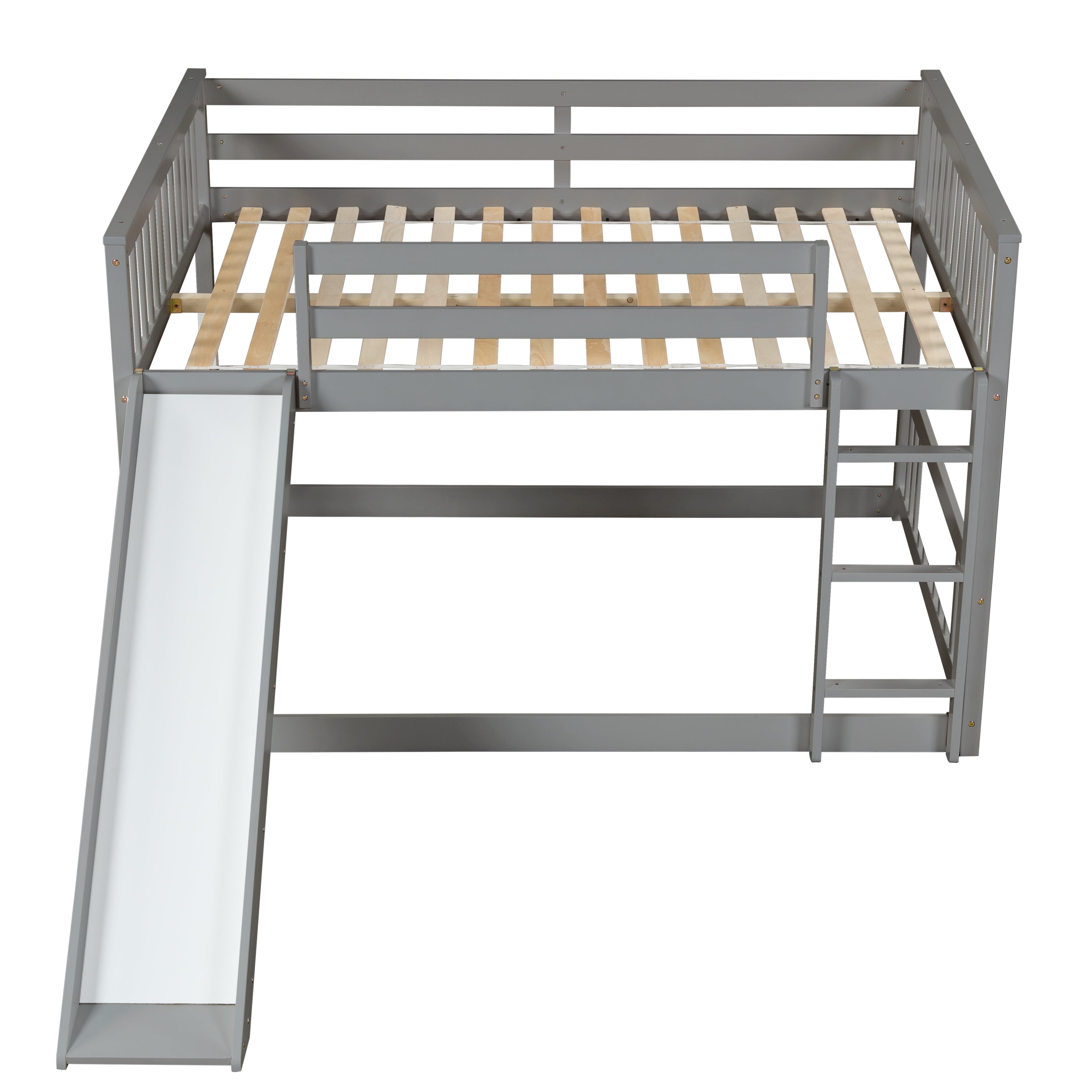 Full over Full Bunk Bed with Slide and Ladder in Grey Color