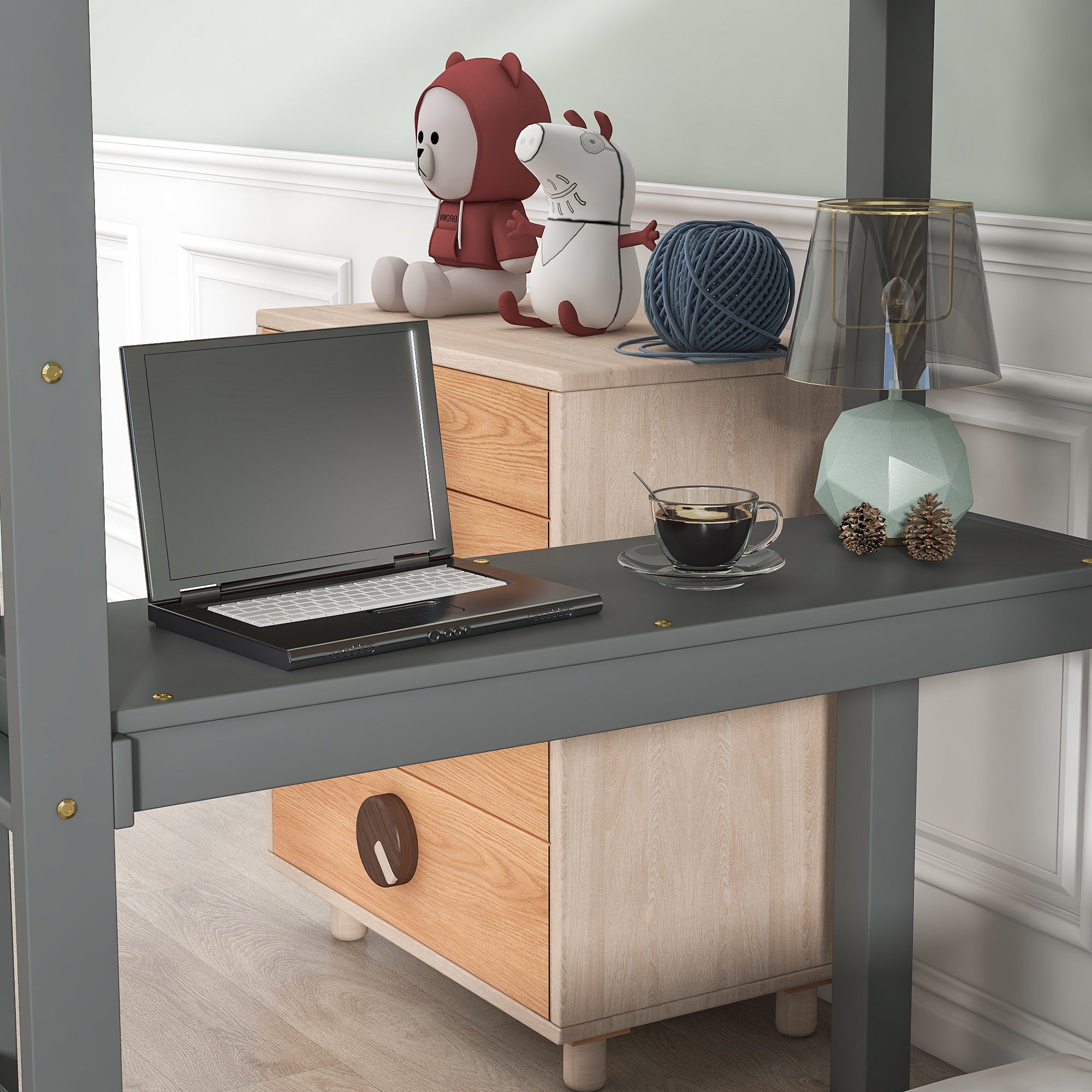 Twin Loft Bed with built-in desk,Grey(Old SKU:W50450910)