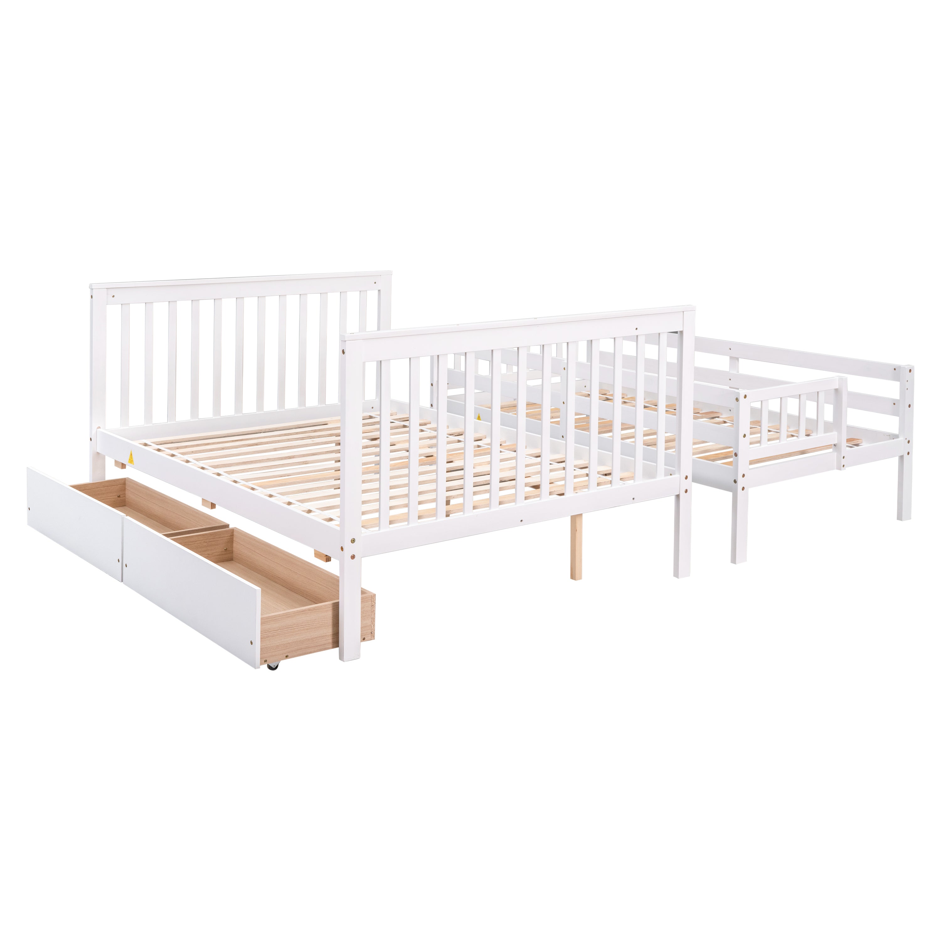 Twin Over Full Bunk Bed with 2 Drawers and Staircases, Convertible into 2 Beds, the Bunk Bed with Staircase and Safety Rails for Kids, Teens, Adults, White - Atlantic Fine Furniture Melbourne FL