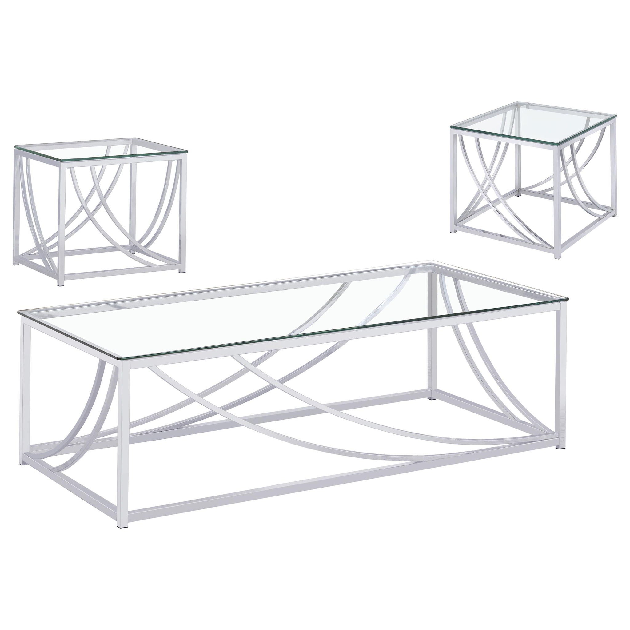 Lille 3-piece Glass Top Coffee And End Table Set Chrome - Atlantic Fine Furniture Melbourne FL