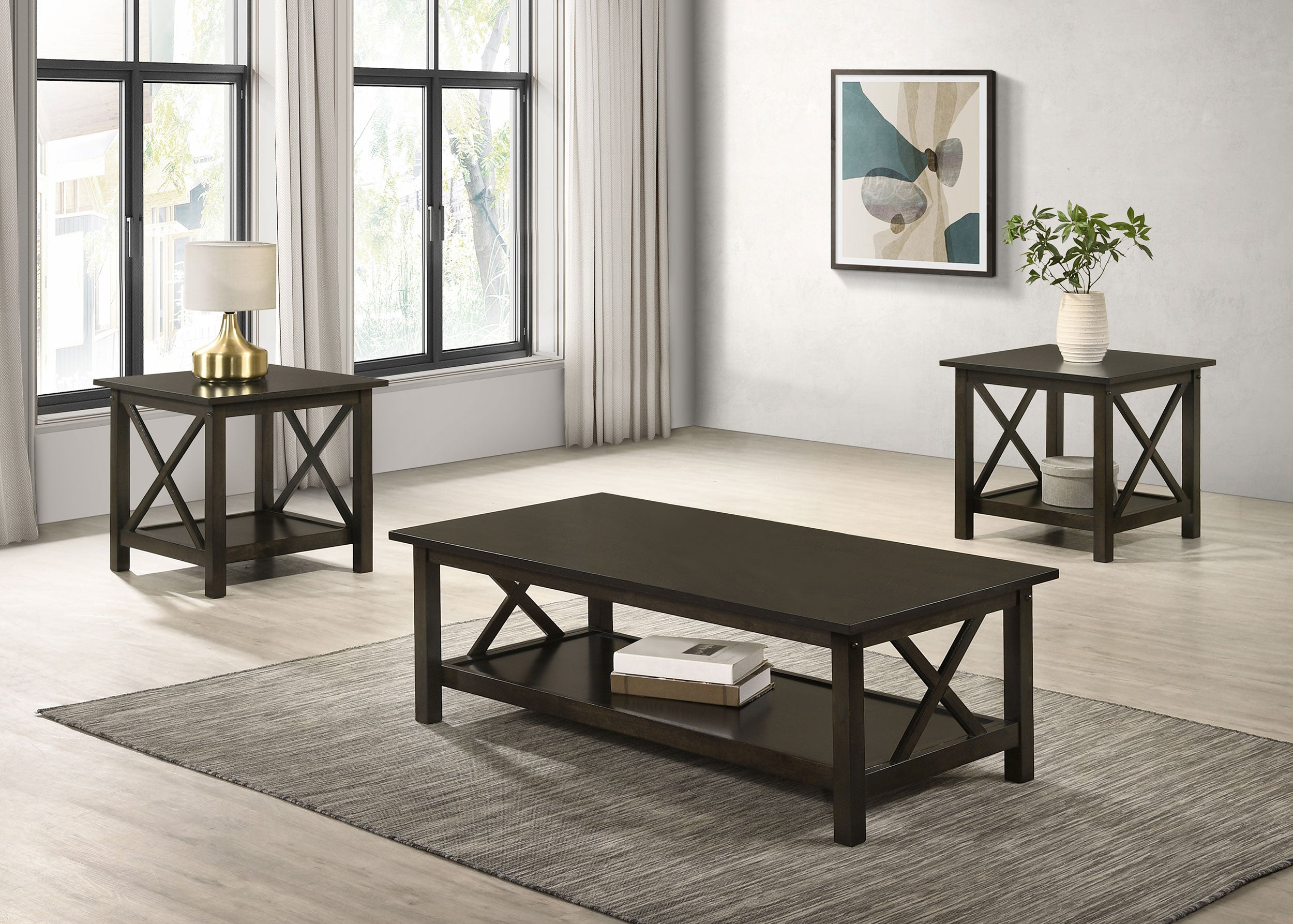 Rachelle 3-piece Rectangular Coffee Table Set Deep Merlot — view 1