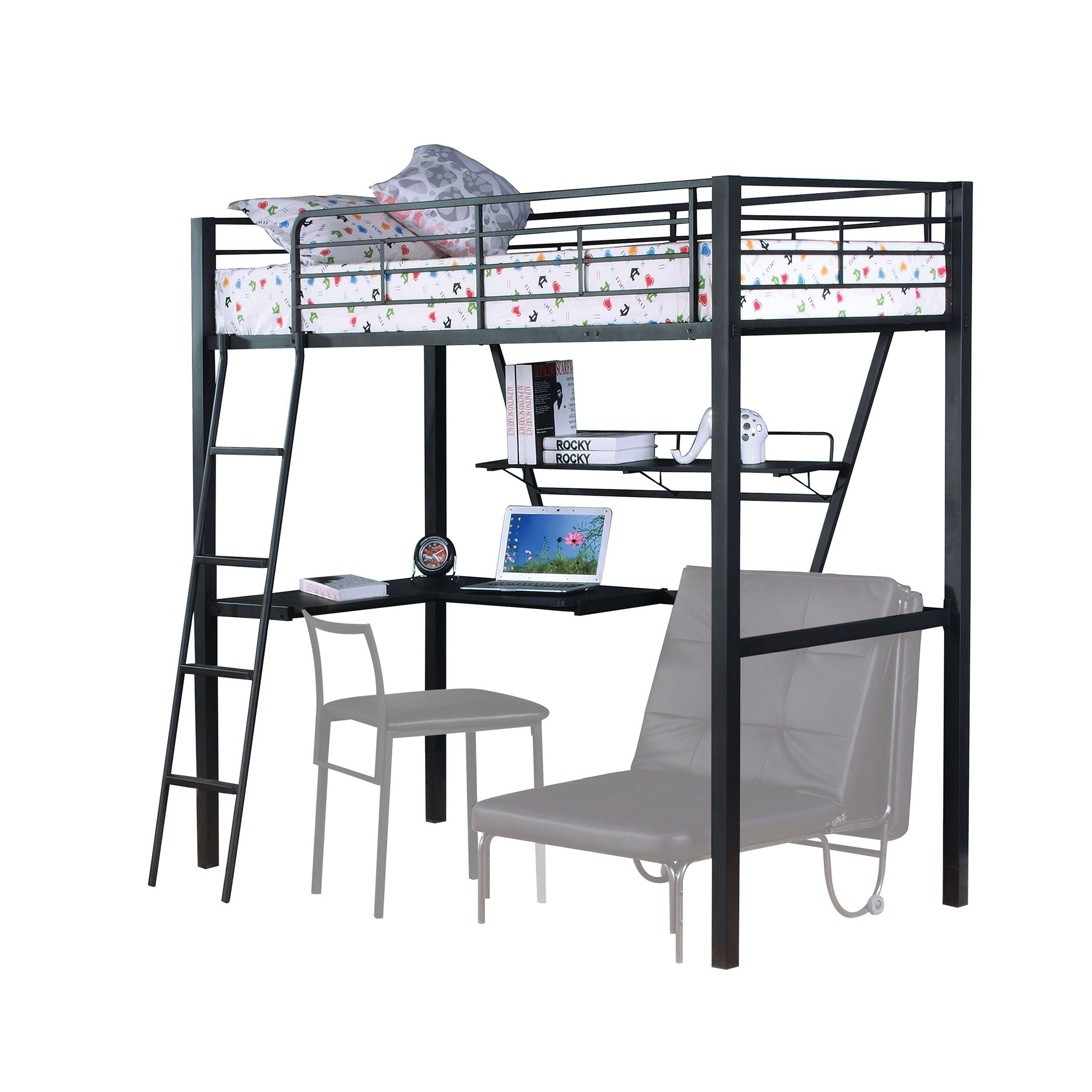 ACME Senon Loft Bed & Desk in Silver & Black 37275 - Atlantic Fine Furniture Melbourne FL