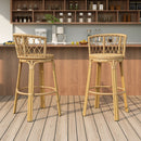 Bohemia - Outdoor Brown Wicker Bar Stool (Set of 2) With Metal Frame And Faux Rattan - Light Brown
