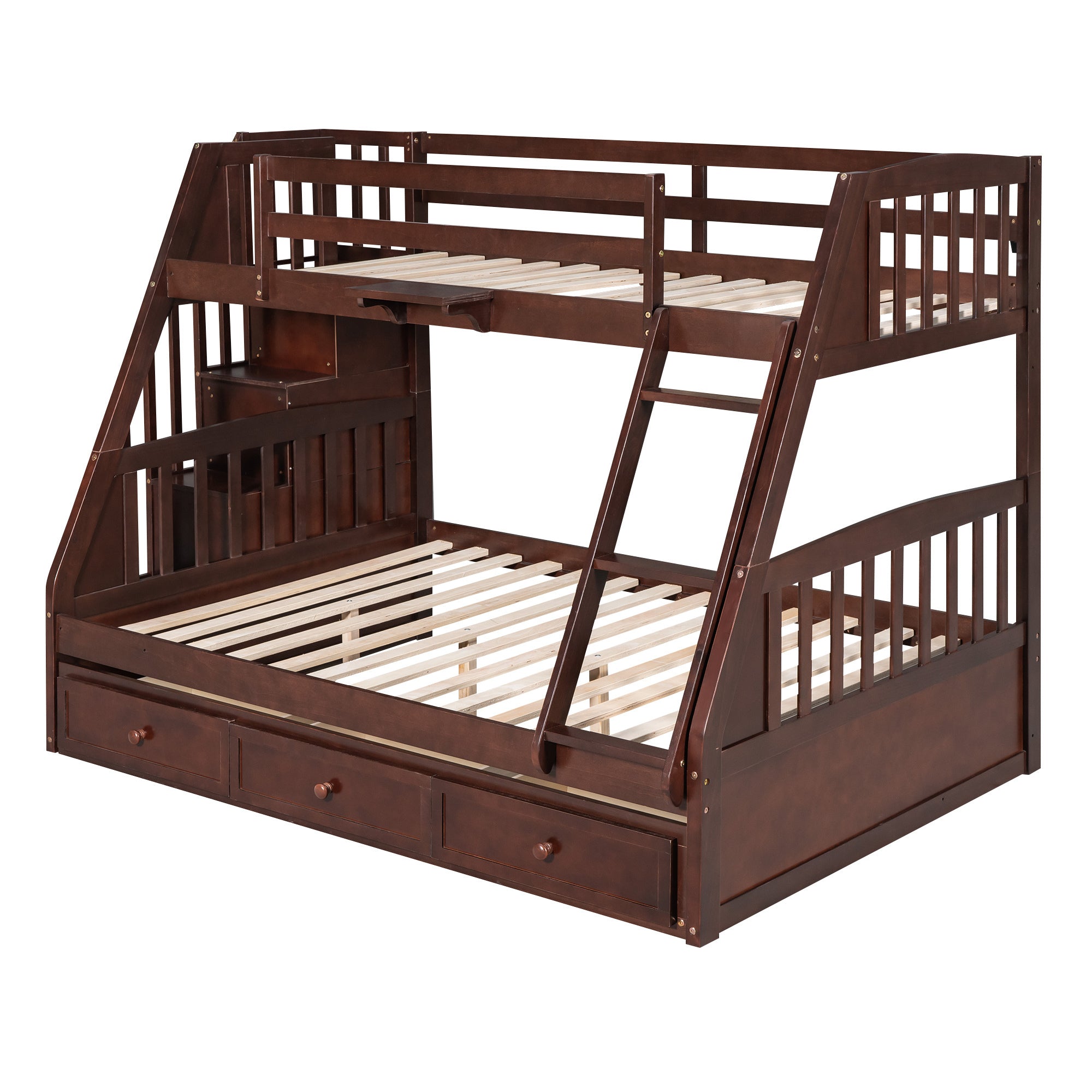 Twin-Over-Full Bunk Bed with Drawers,Ladder and Storage Staircase, Espresso