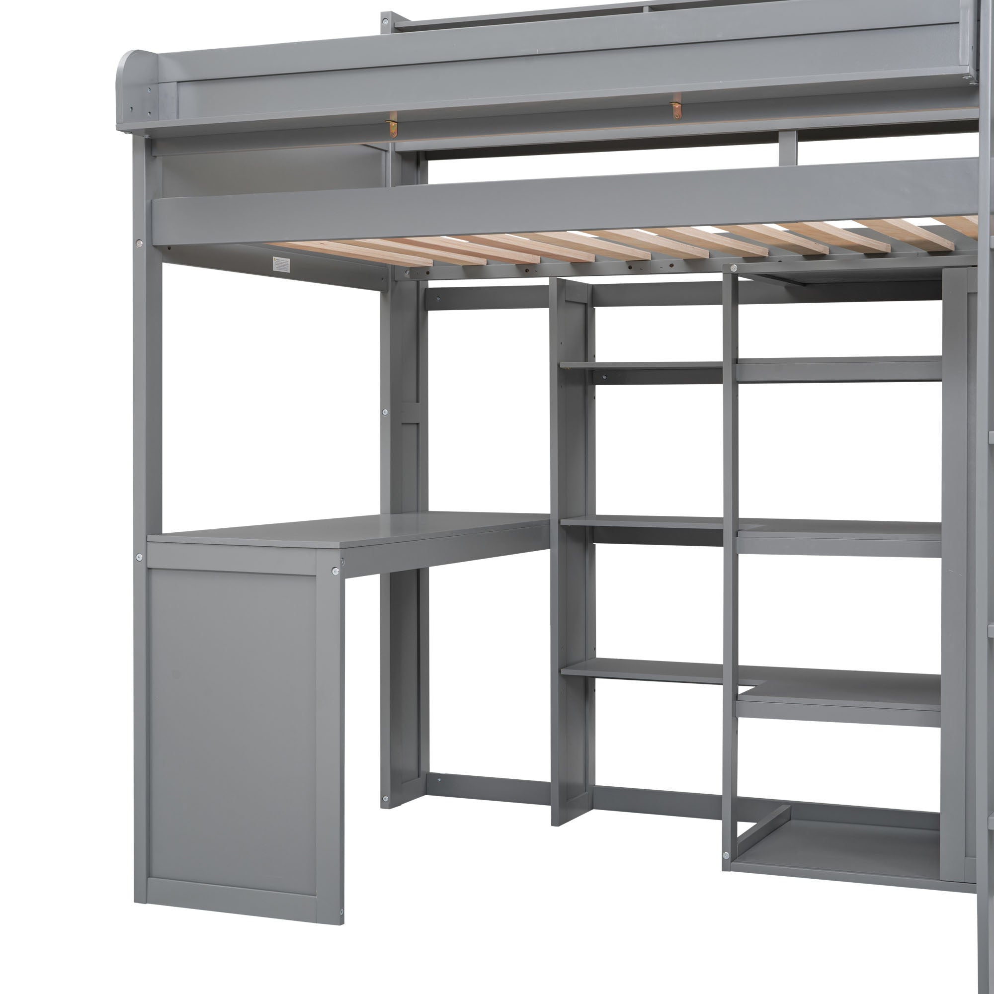 Wood Twin Size Loft bed with Multiple Storage Shelves and Wardrobe, Gray - Atlantic Fine Furniture Melbourne FL