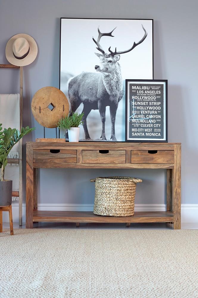 Esther 3-drawer Wood Console Table Natural Sheesham - Atlantic Fine Furniture Melbourne FL