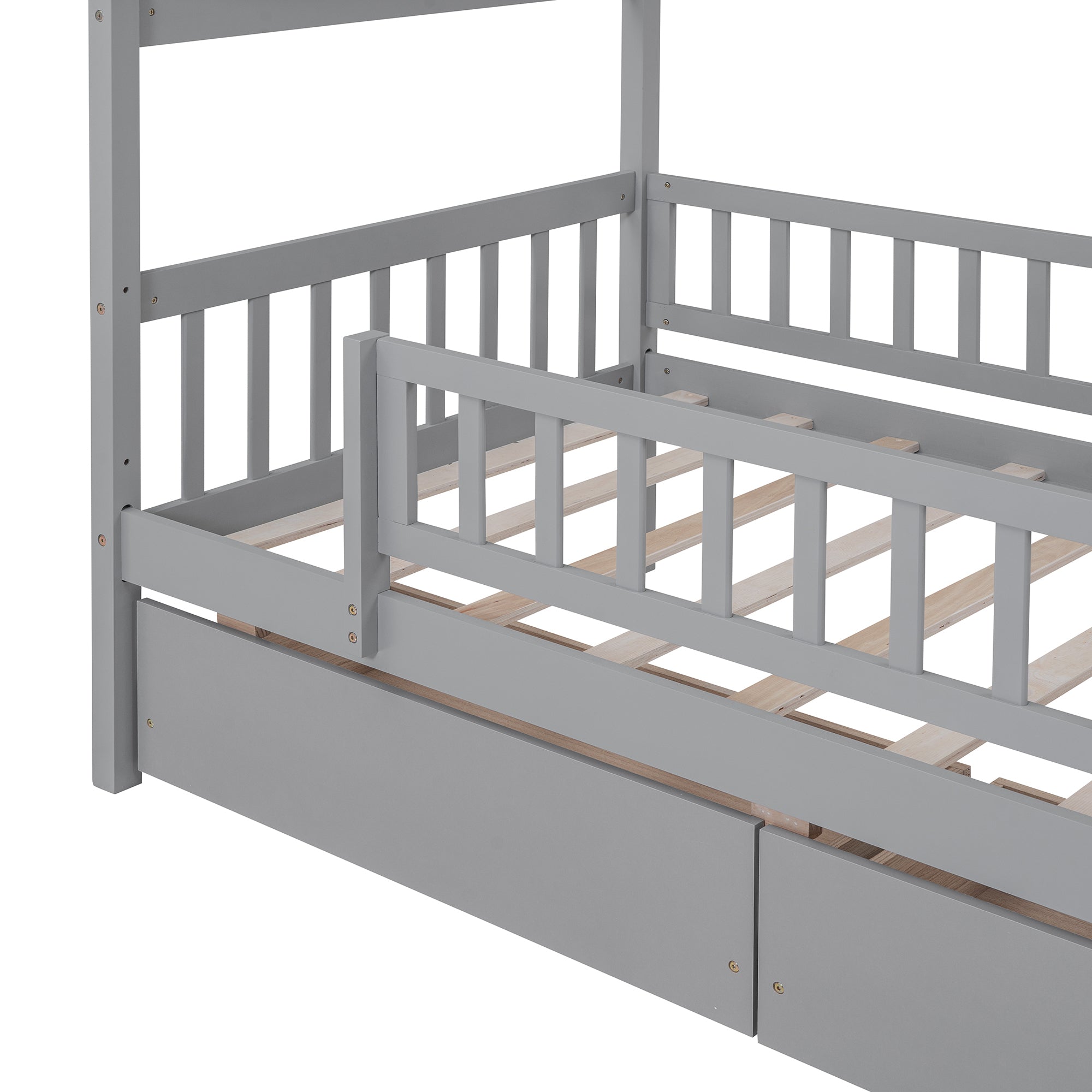 Twin Size Wooden House Bed with Two Drawers, Gray - Atlantic Fine Furniture Melbourne FL