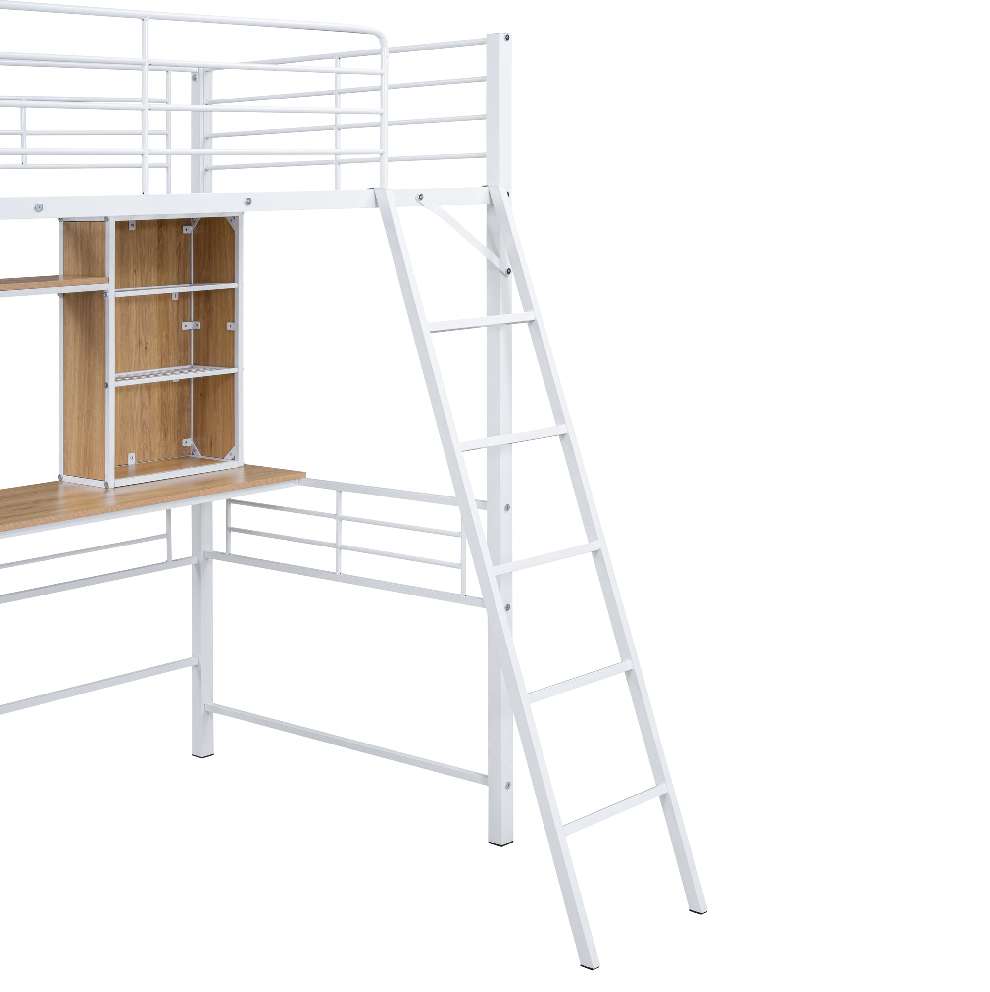 Twin Size Loft Bed with Desk and Shelf , Loft Bed with Ladder,Twin,White - Atlantic Fine Furniture Melbourne FL