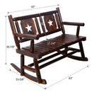 Rustic Outdoor Wood Rocking Bench Double Rocking Chair For 2 Persons With Curved Seat, Porch Rocker - Brown