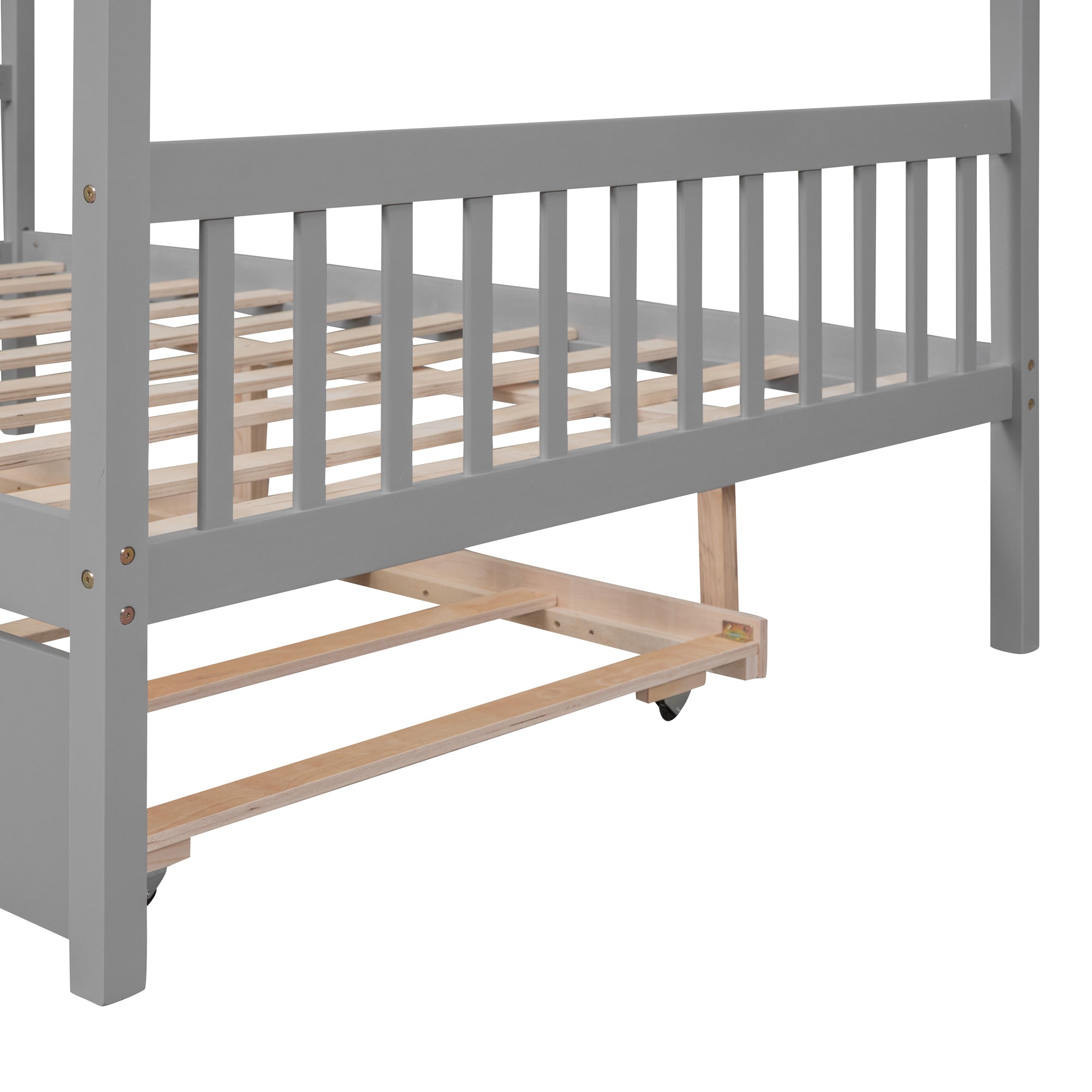 Full Size Wooden House Bed with Twin Size Trundle, Gray - Atlantic Fine Furniture Melbourne FL