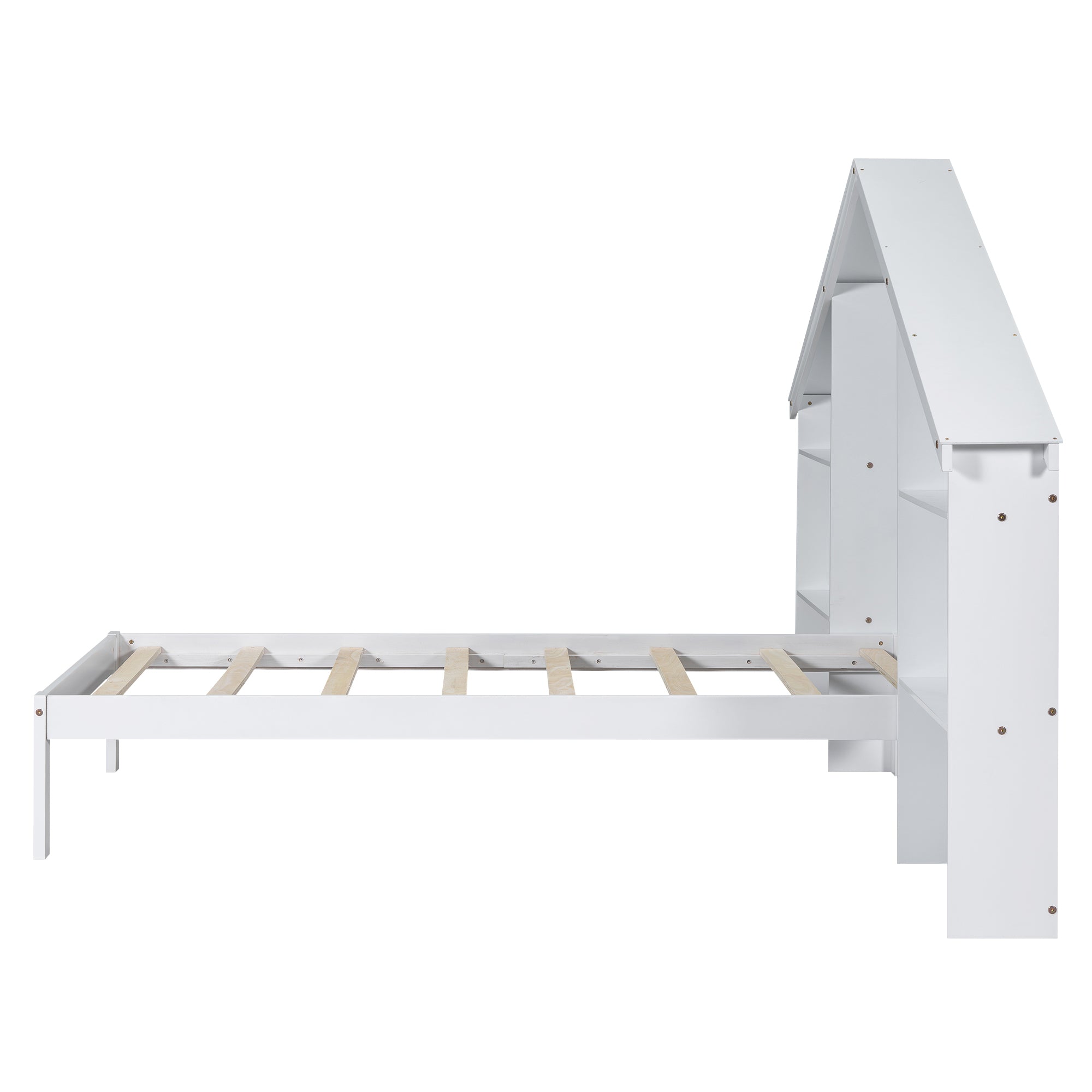 Wood Twin Size Platform Bed with House-shaped Storage Headboard and Built-in LED, White - Atlantic Fine Furniture Melbourne FL