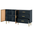 Modern Sideboard Buffet Cabinet Marble Sticker Tabletop And Amber-Yellow Tempered Glass Doors With Gold Metal Legs & Handles