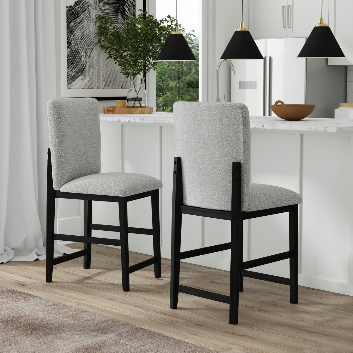 Portland Square Back Fabric Barstool (Set of 2) in Gray / Black by Elements International, view 3