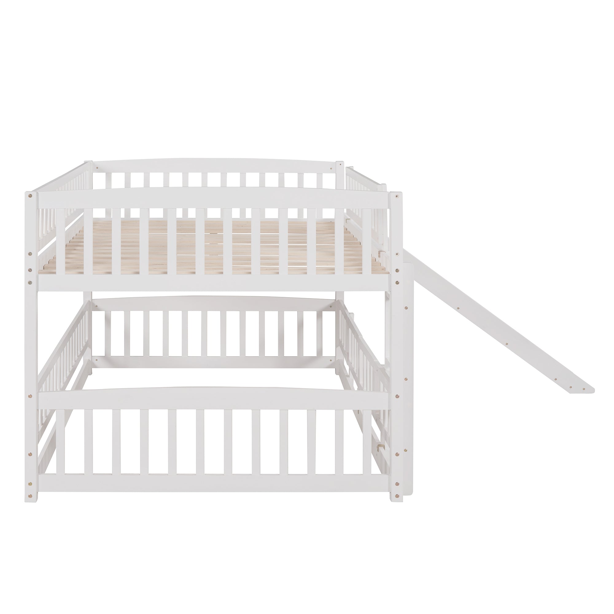 Bunk Bed with Slide,Full Over Full Low Bunk Bed with Fence and Ladder for Toddler Kids Teens White - Atlantic Fine Furniture Melbourne FL