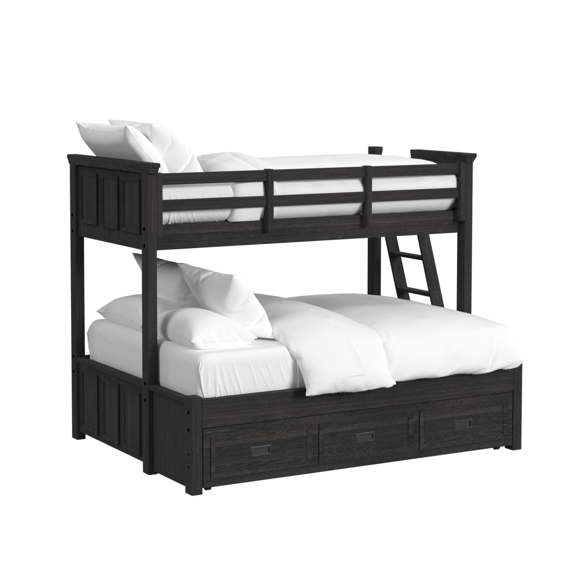 Hampton Kids Bunk With Ladder And Trundle Bedroom Set in Black by Elements International, view 20