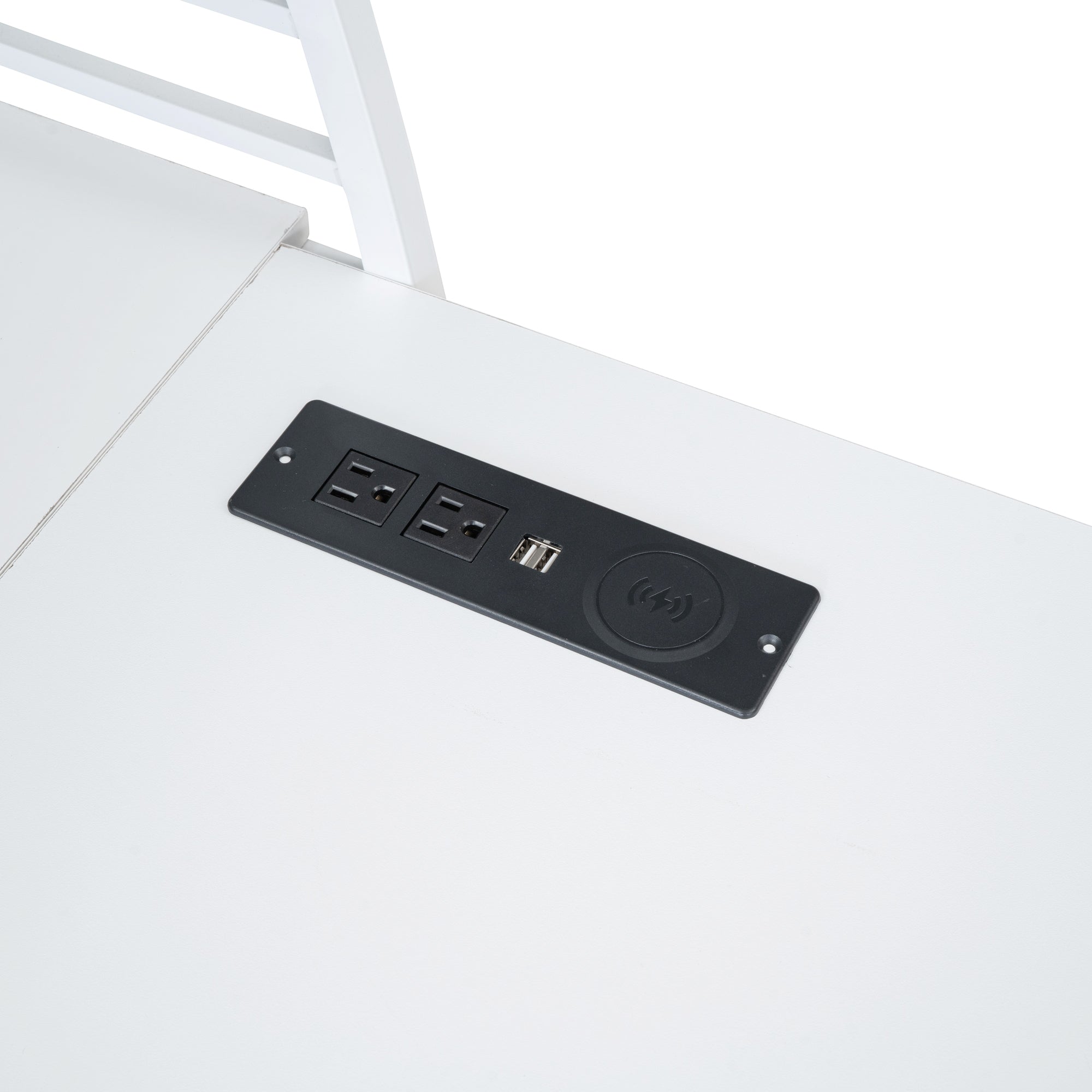 Twin Size Loft Bed with 4 Layers of Shelves and L-shaped Desk, Stylish Metal Frame Bed with a set of Sockets, USB Ports and and Wireless Charging, White - Atlantic Fine Furniture Melbourne FL