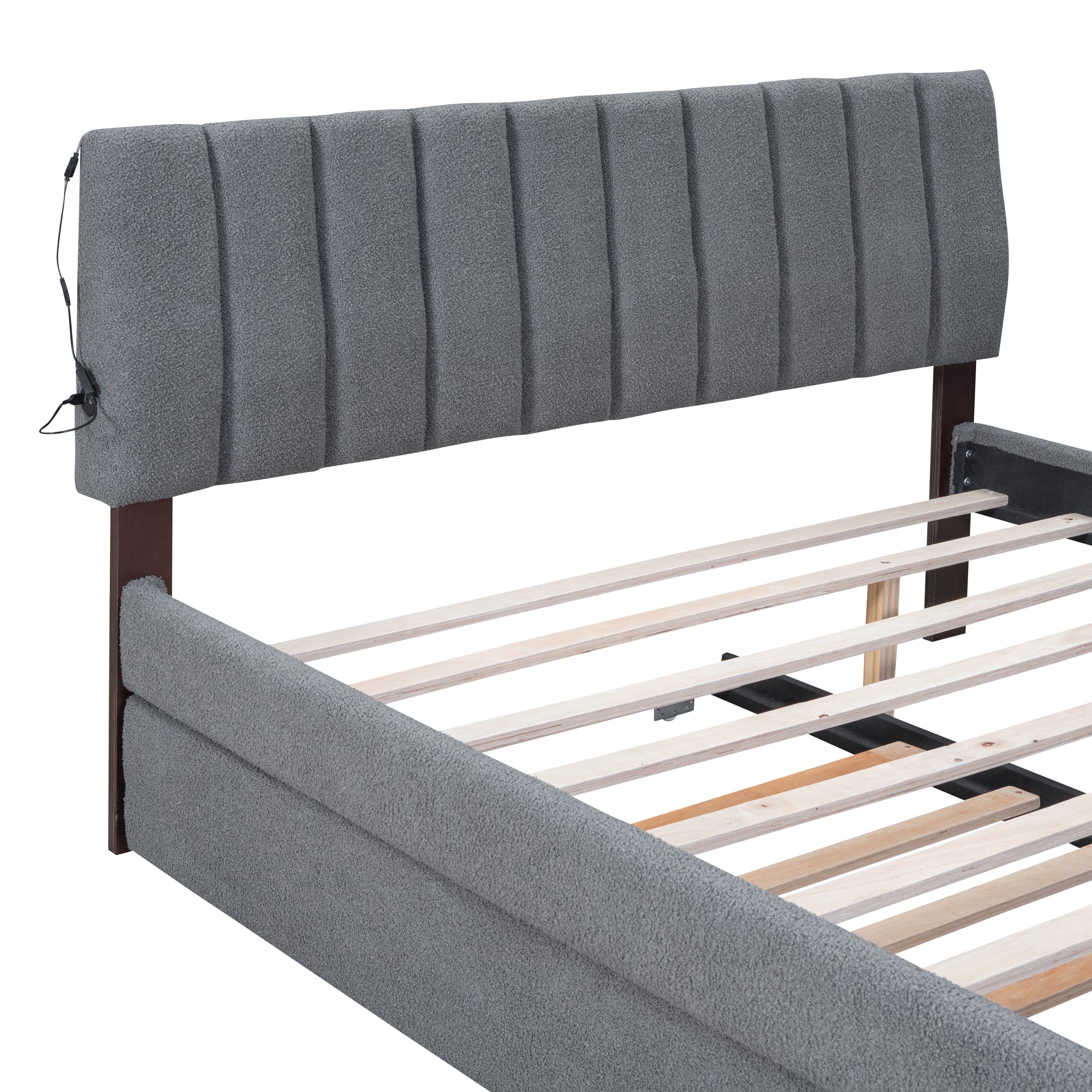 Teddy Fleece Queen Size Upholstered Platform Bed with Trundle, Gray - Atlantic Fine Furniture Melbourne FL