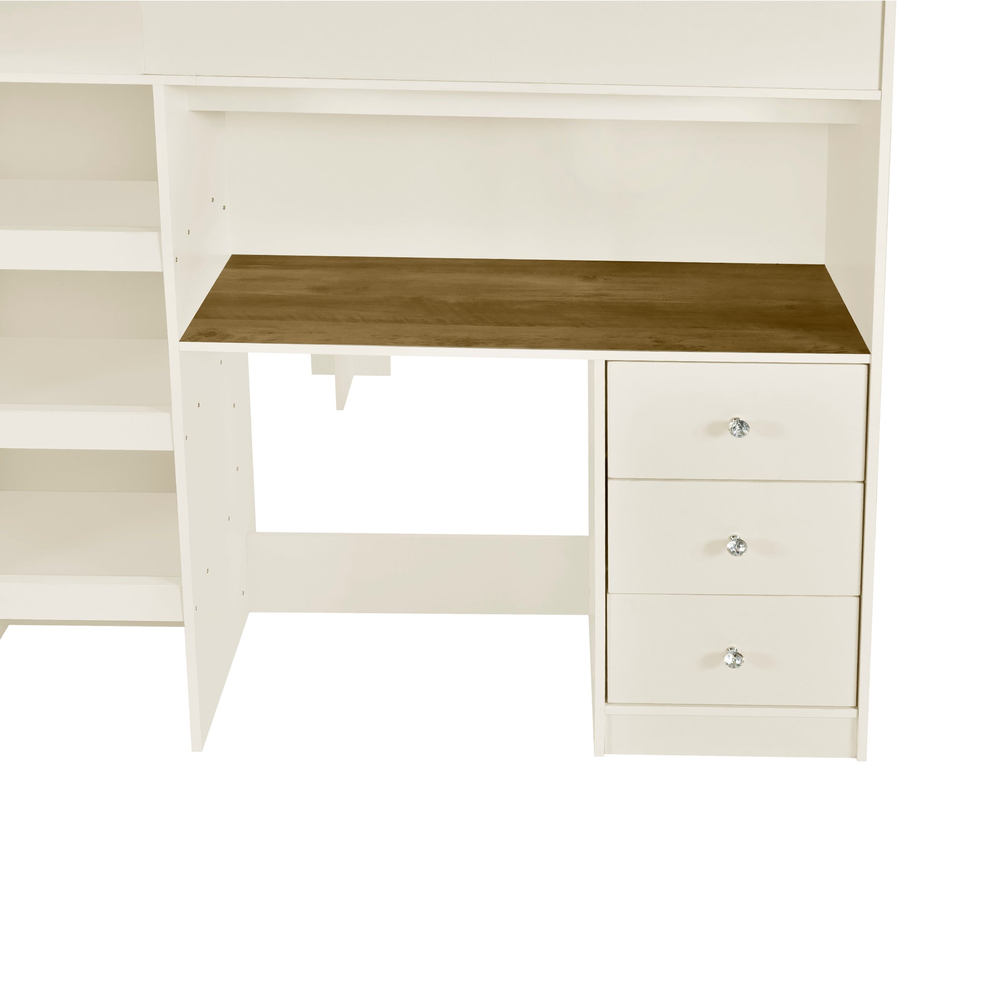 Wood Full Size Loft Bed with Built-in Wardrobe, Desk, Storage Shelves and Drawers, Beige - Atlantic Fine Furniture Melbourne FL