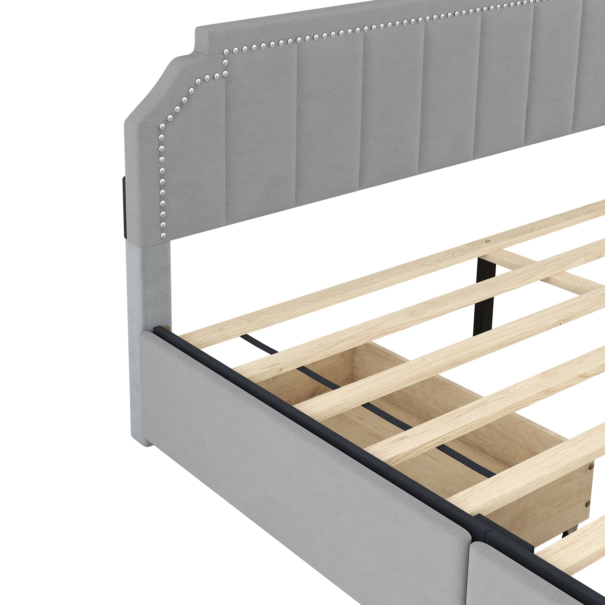 King Size Upholstery Platform Bed with Four Storage Drawers,Support Legs,Grey - Atlantic Fine Furniture Melbourne FL