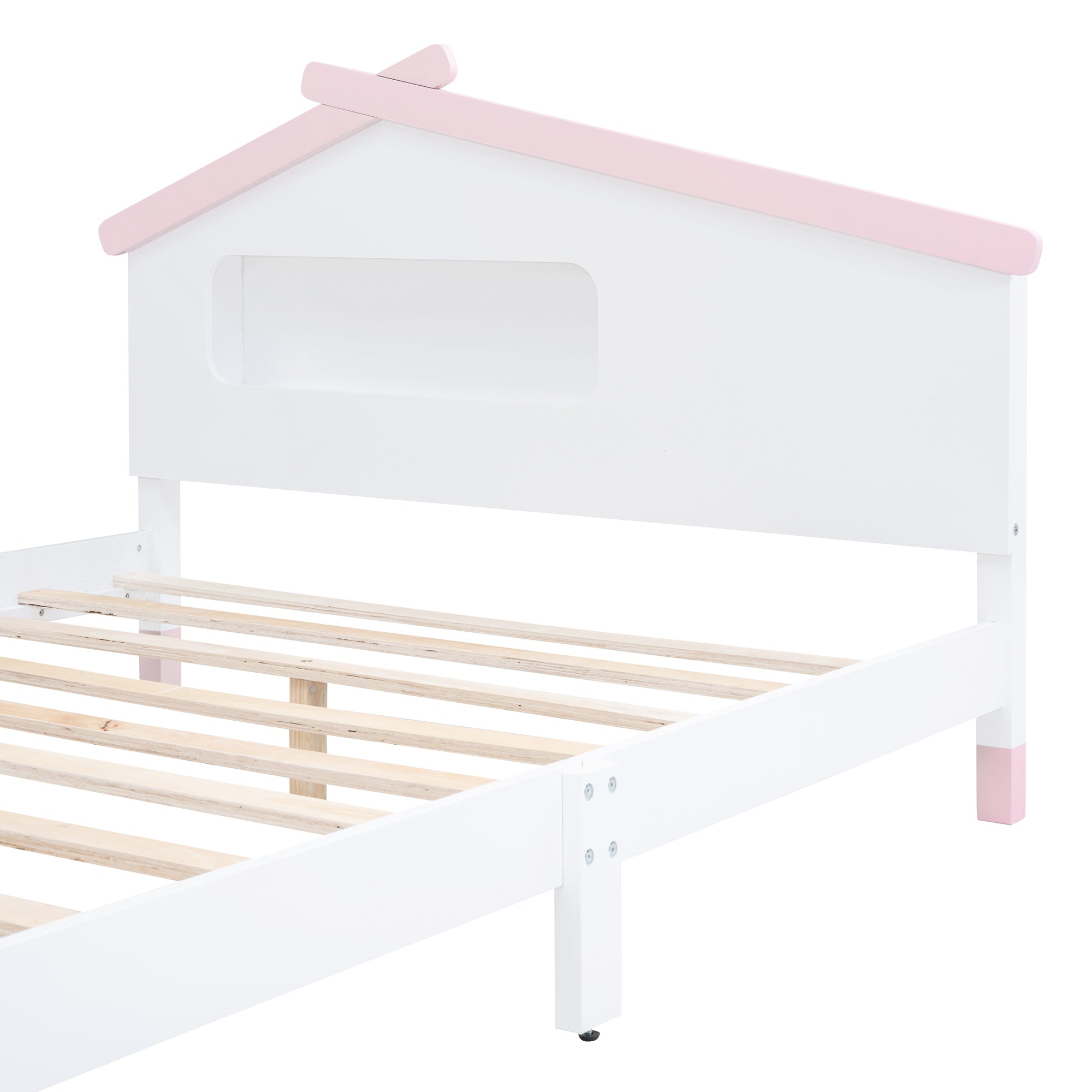 Full Size Wood Platform Bed with House-shaped Headboard and Motion Activated Night Lights (White+Pink) - Atlantic Fine Furniture Melbourne FL