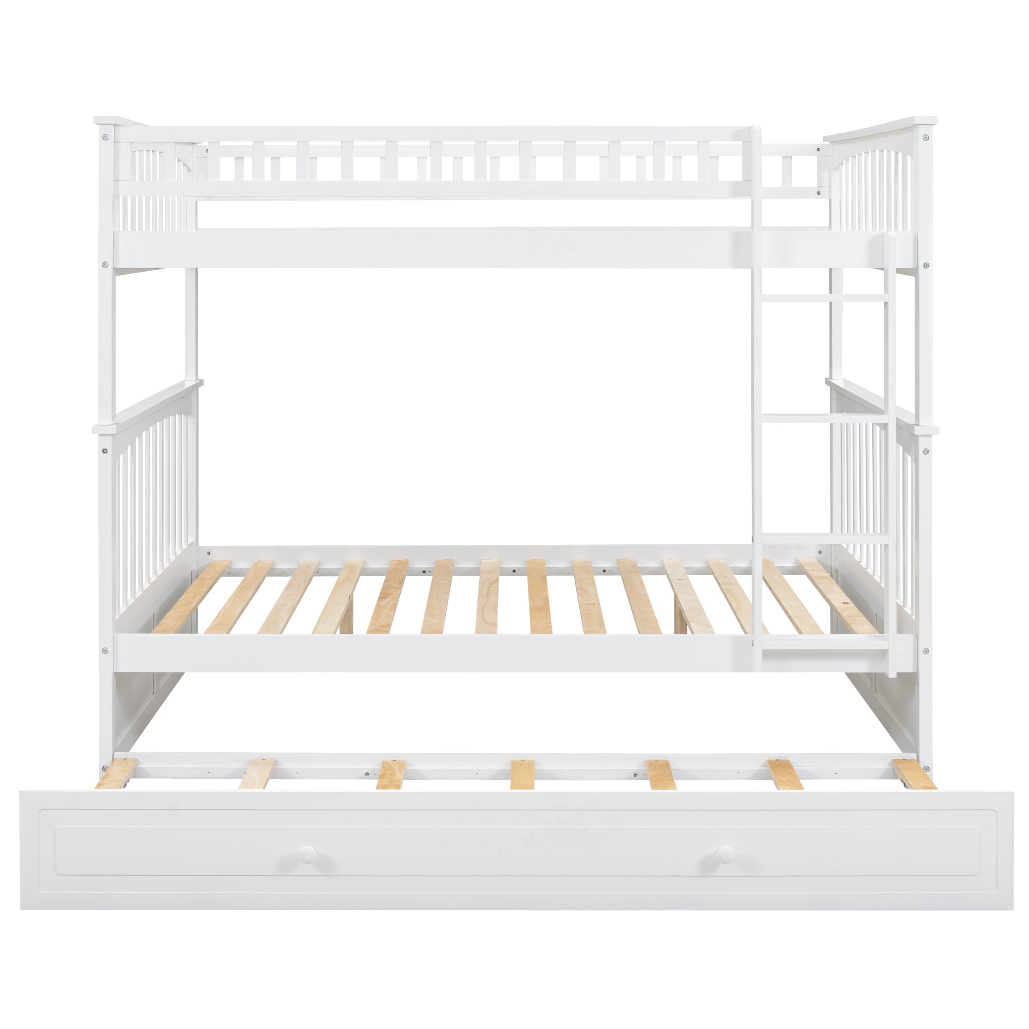 Full over Full Bunk Bed with Twin Size Trundle, Convertible Beds, White
