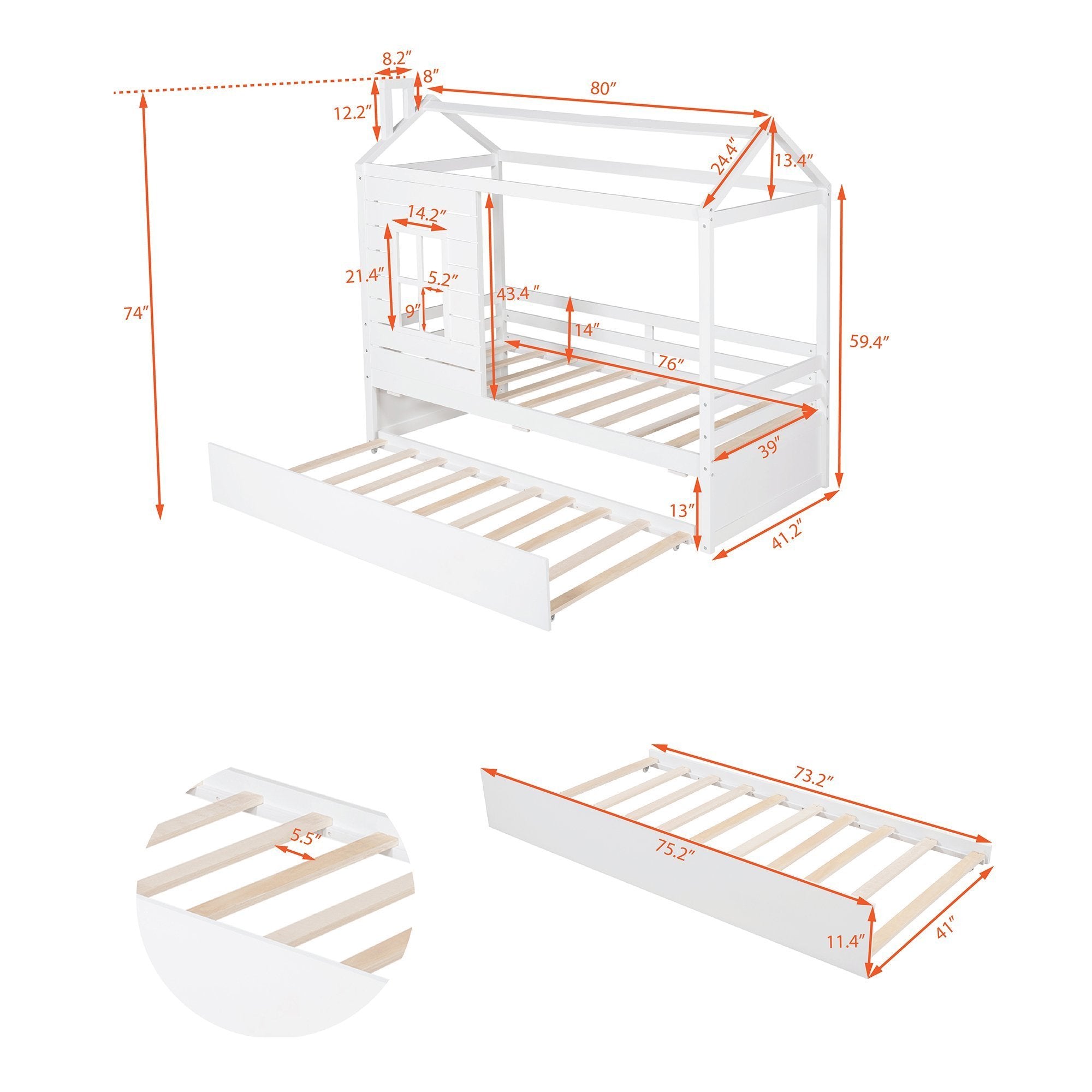 Twin Size House Bed Wood Bed with Twin Size Trundle ( White ) - Atlantic Fine Furniture Melbourne FL